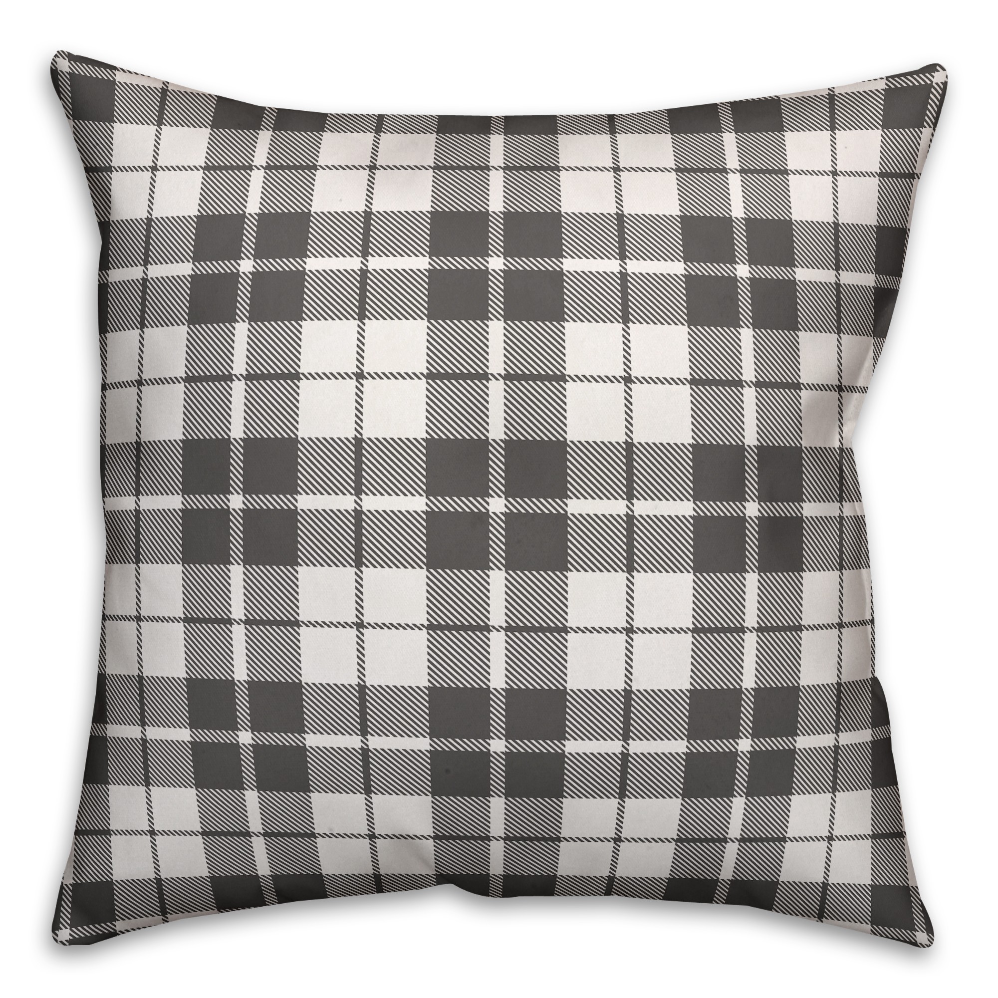 Gray & White Tartan Plaid 18x18 Spun Poly Pillow