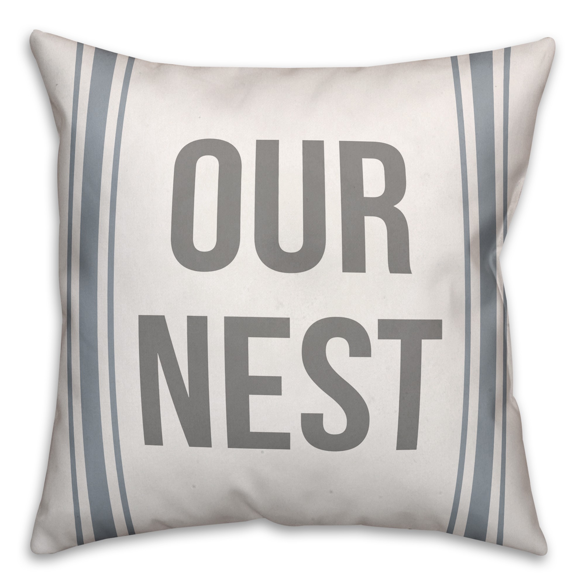 Our Nest Blue Flour Sack Stripes 18x18 Spun Poly Pillow