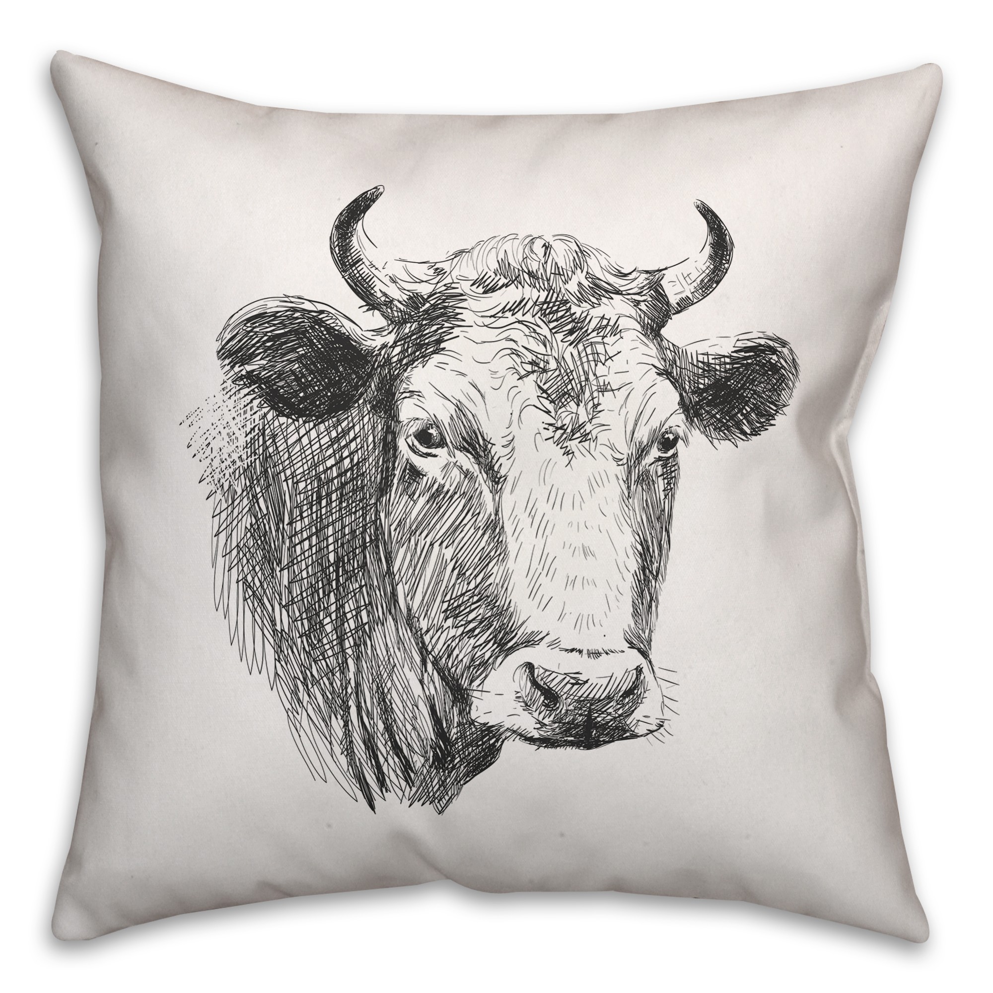 Farmhouse Cow Sketch 18x18 Spun Poly Pillow
