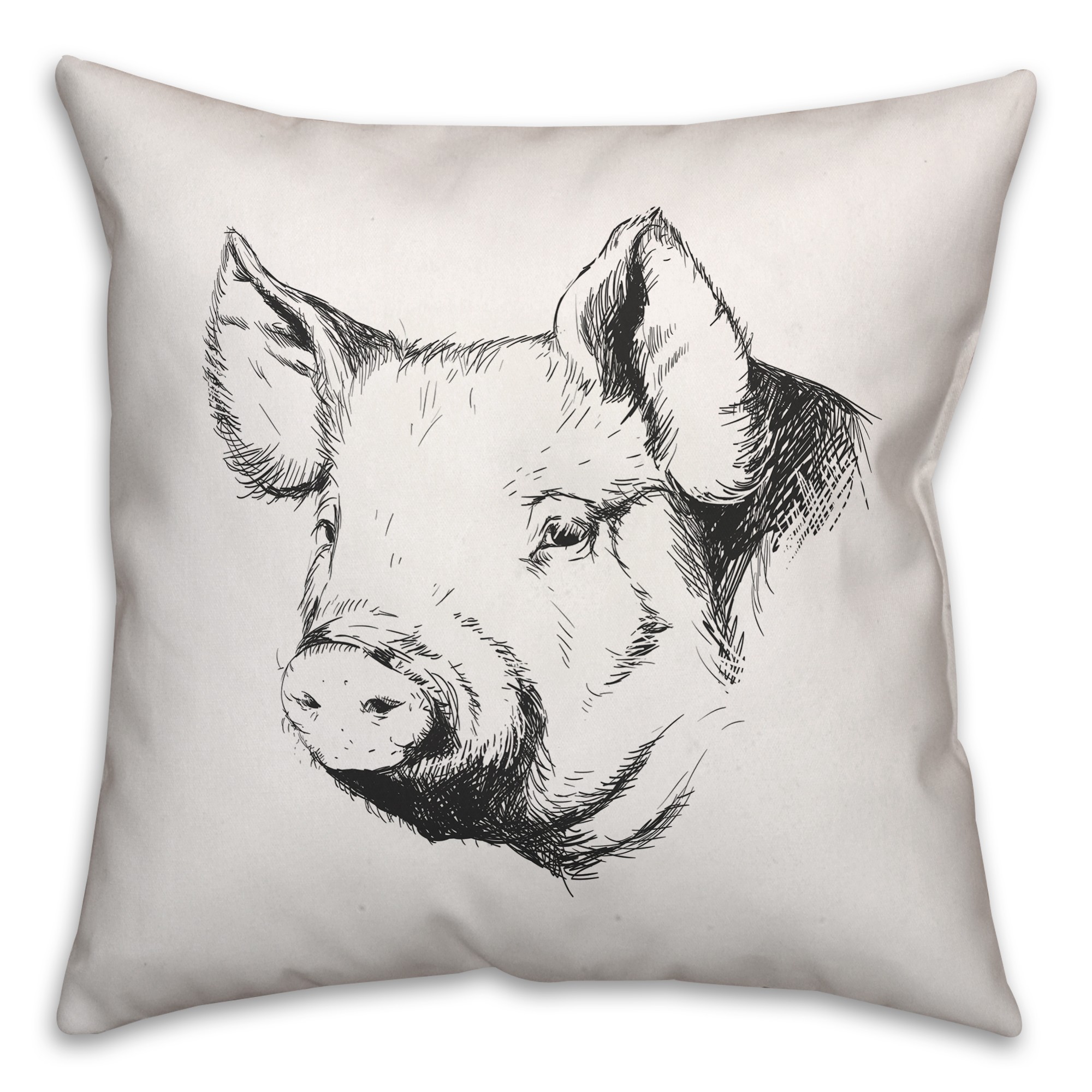Farmhouse Pig Sketch 18x18 Spun Poly Pillow