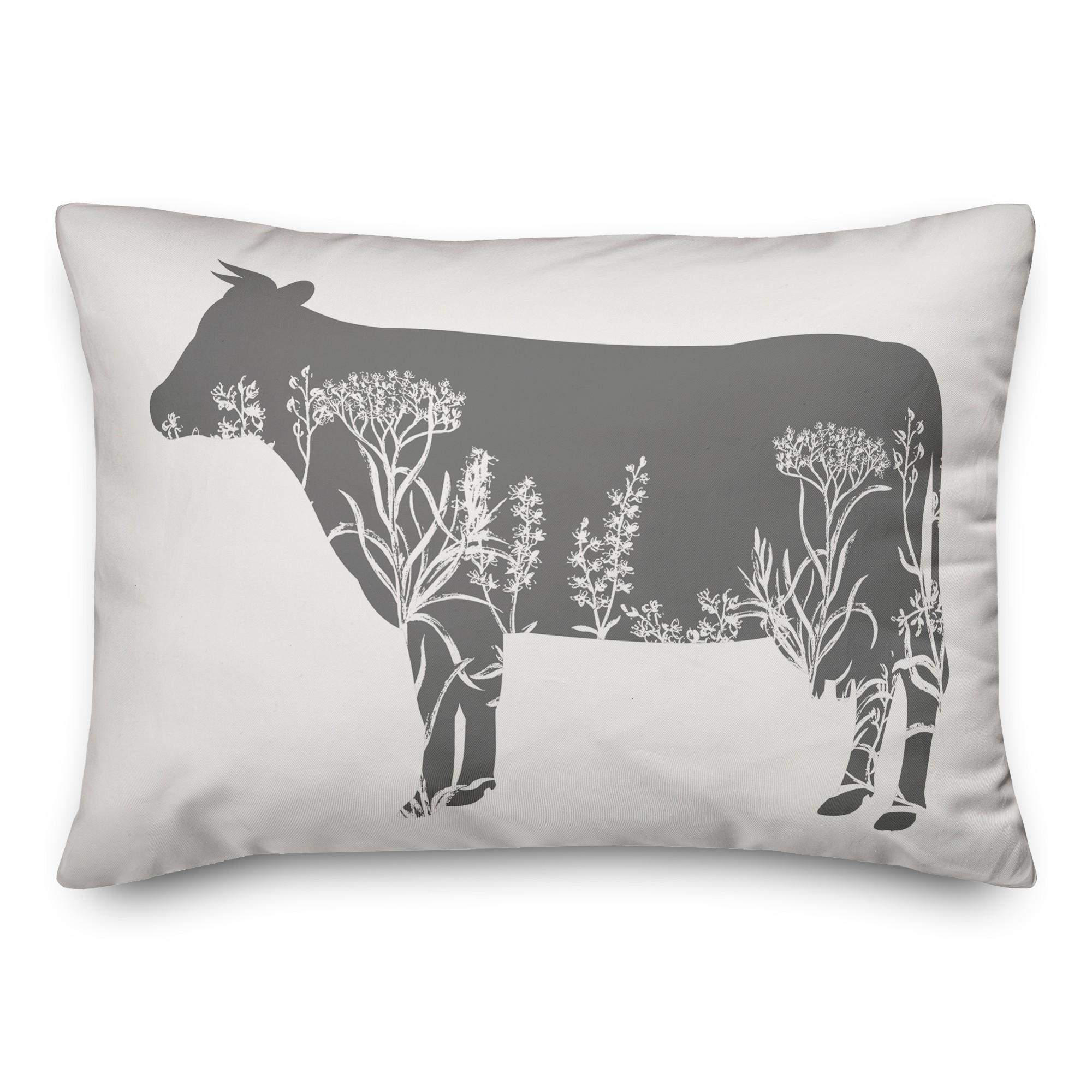 Floral Gray Cow 14x20 Spun Poly Pillow