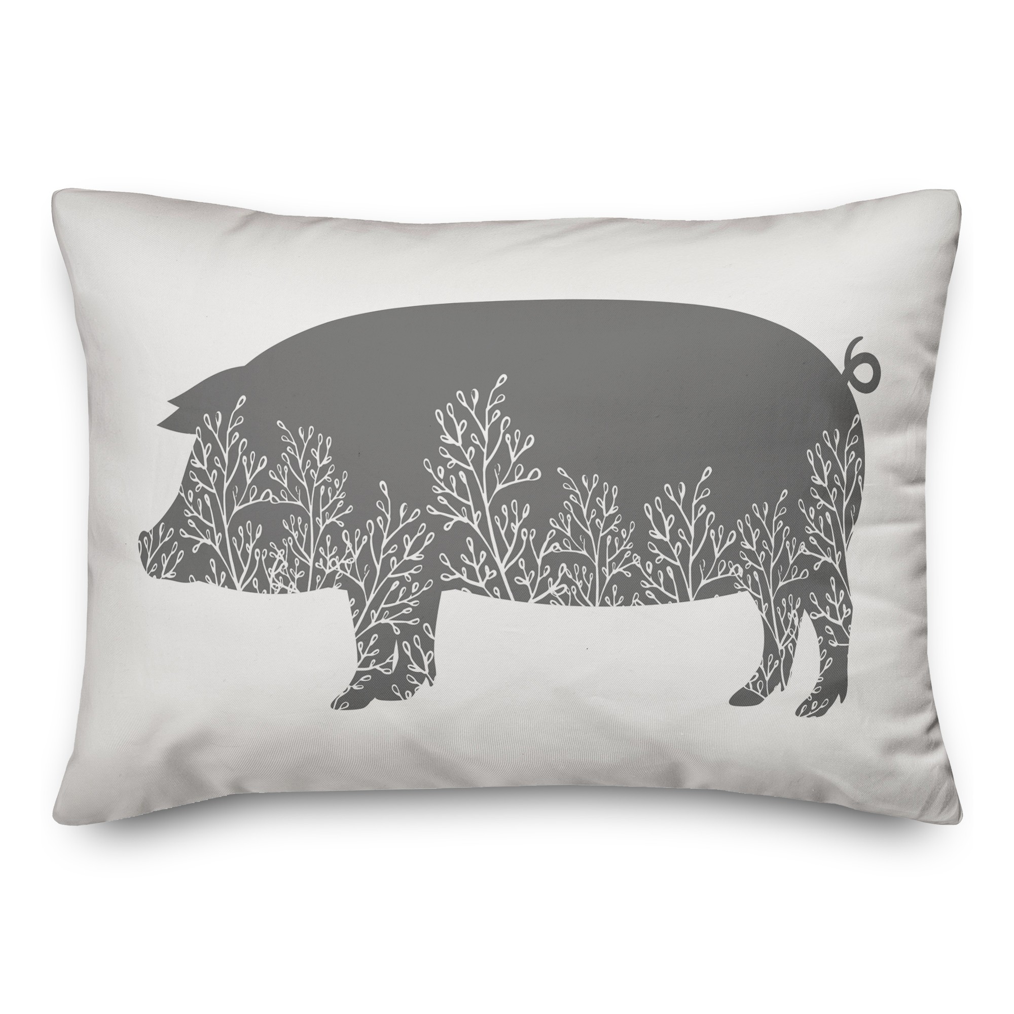 Floral Gray Pig 14x20 Spun Poly Pillow