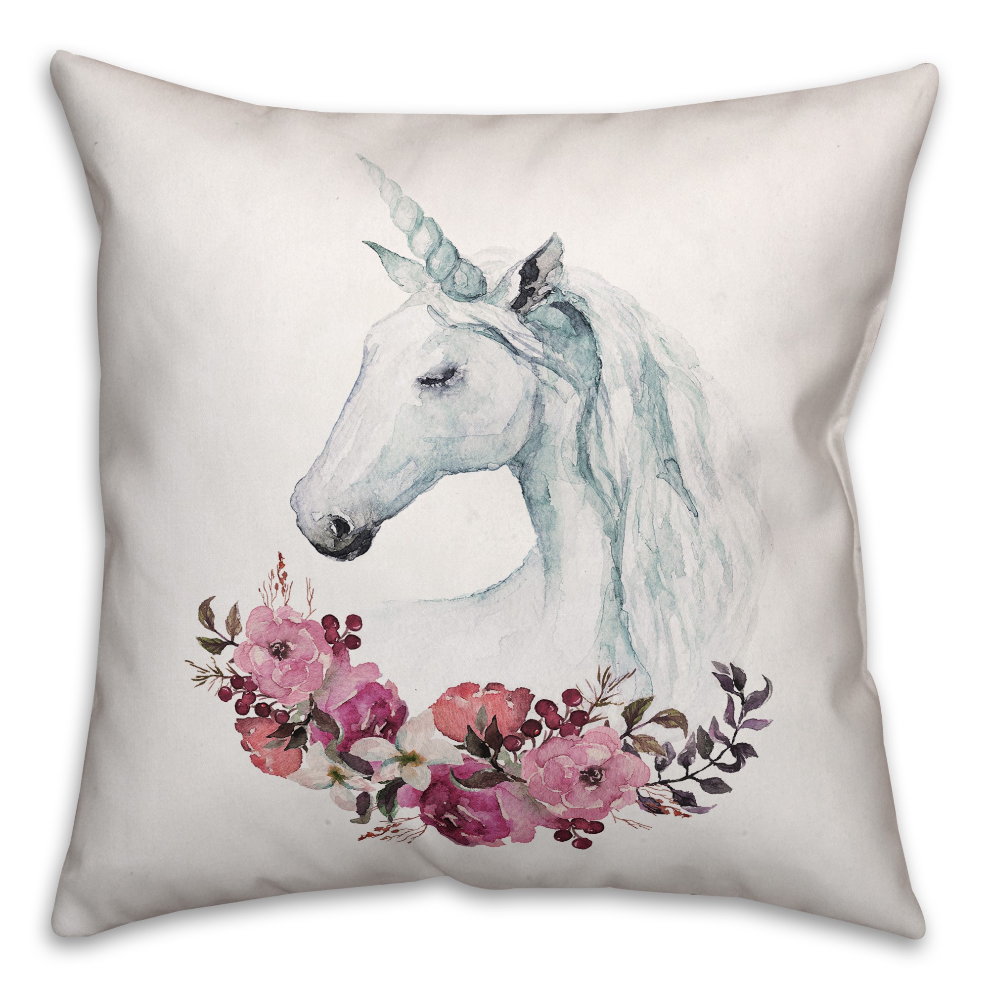 Floral Unicorn 16x16 Spun Poly Pillow
