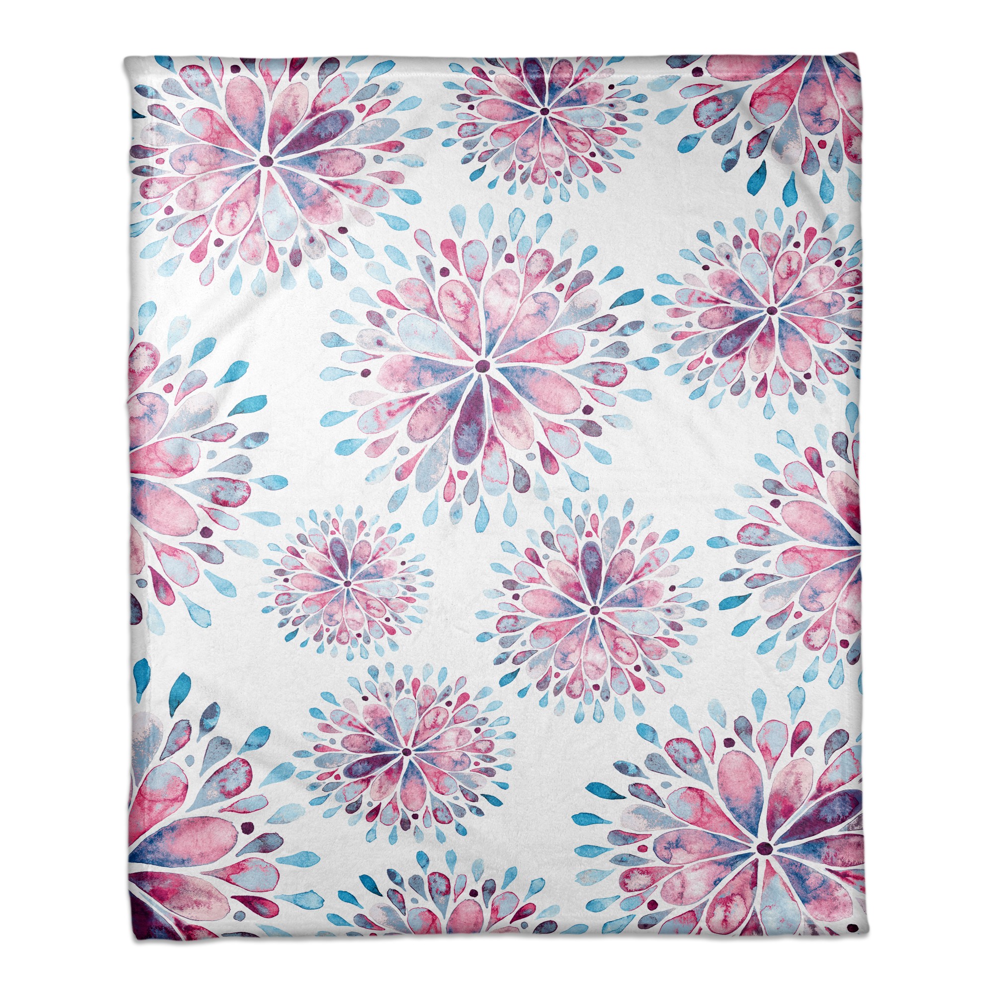 Watercolor Floral Medallions 30x40 Coral Fleece Blanket