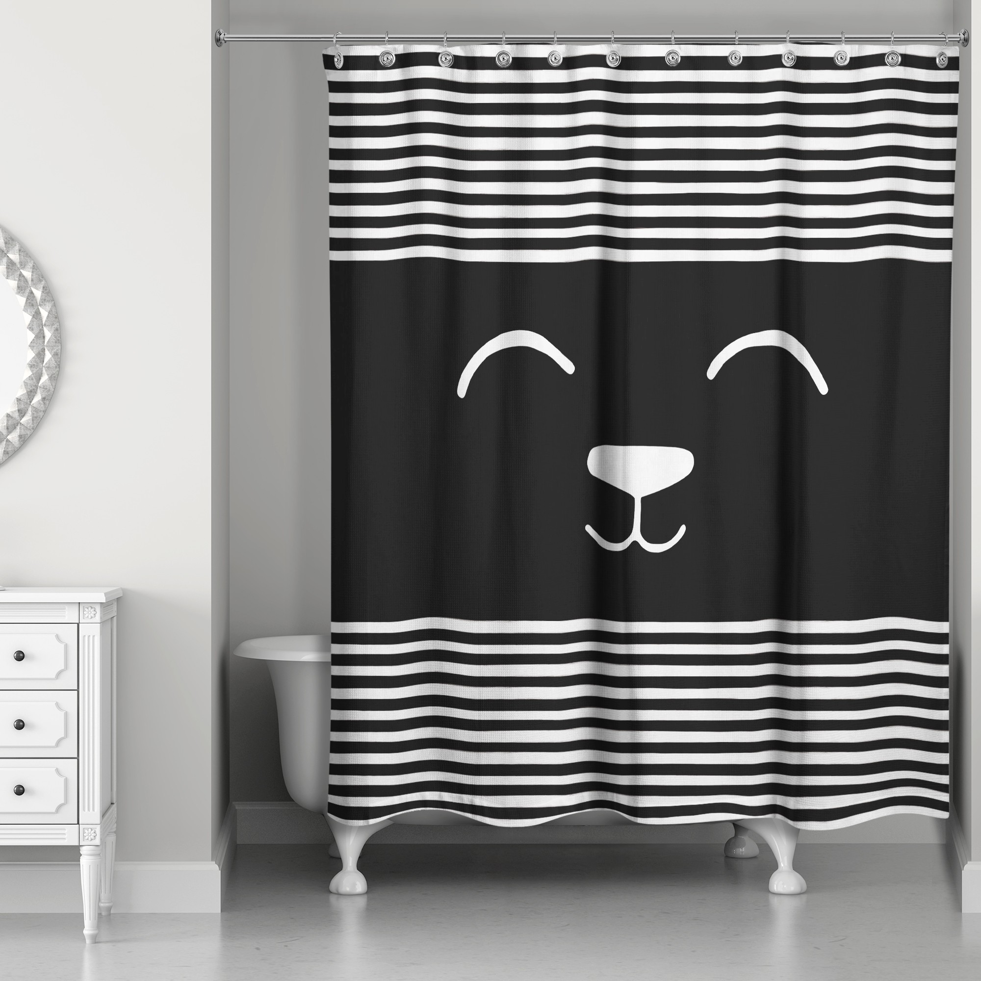 Stripey Smiley Face 71x74 Shower Curtain