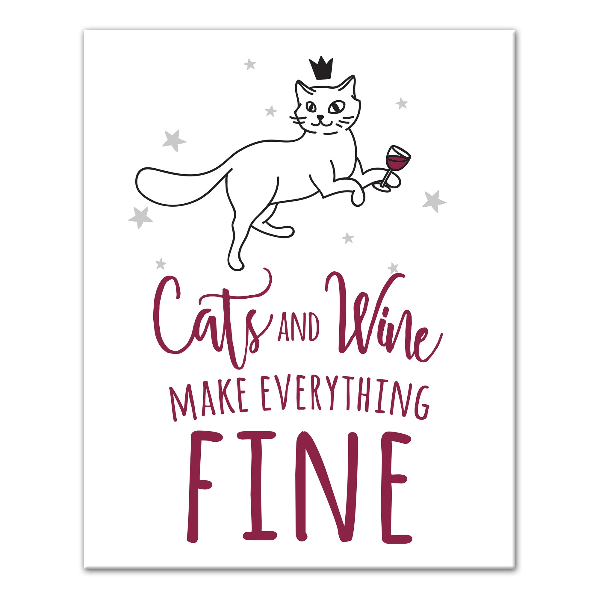 Cats And Wine Make Everything Fine 16x20 Canvas Wall Art