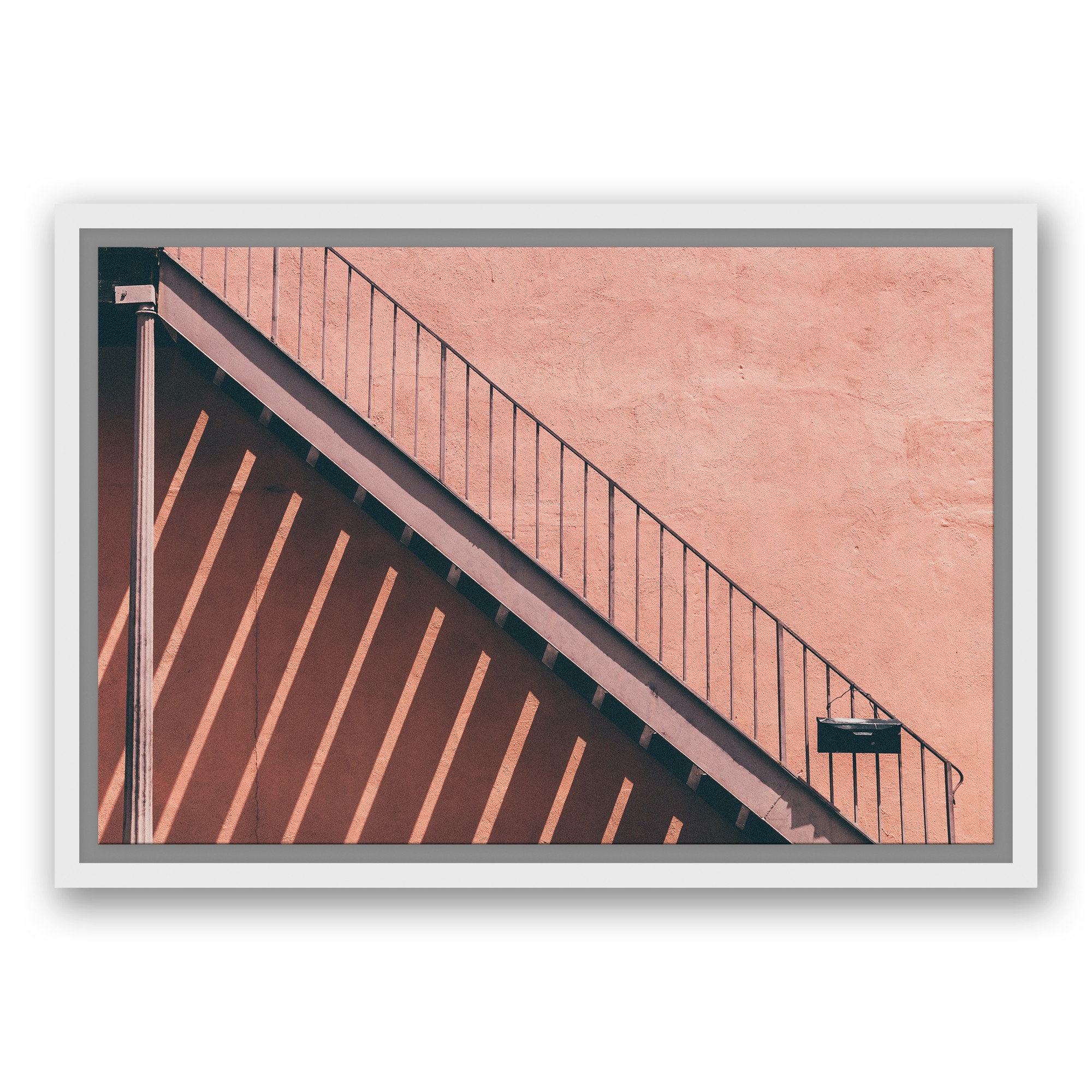 Faded Stairs 12x18 White Floating Framed Canvas
