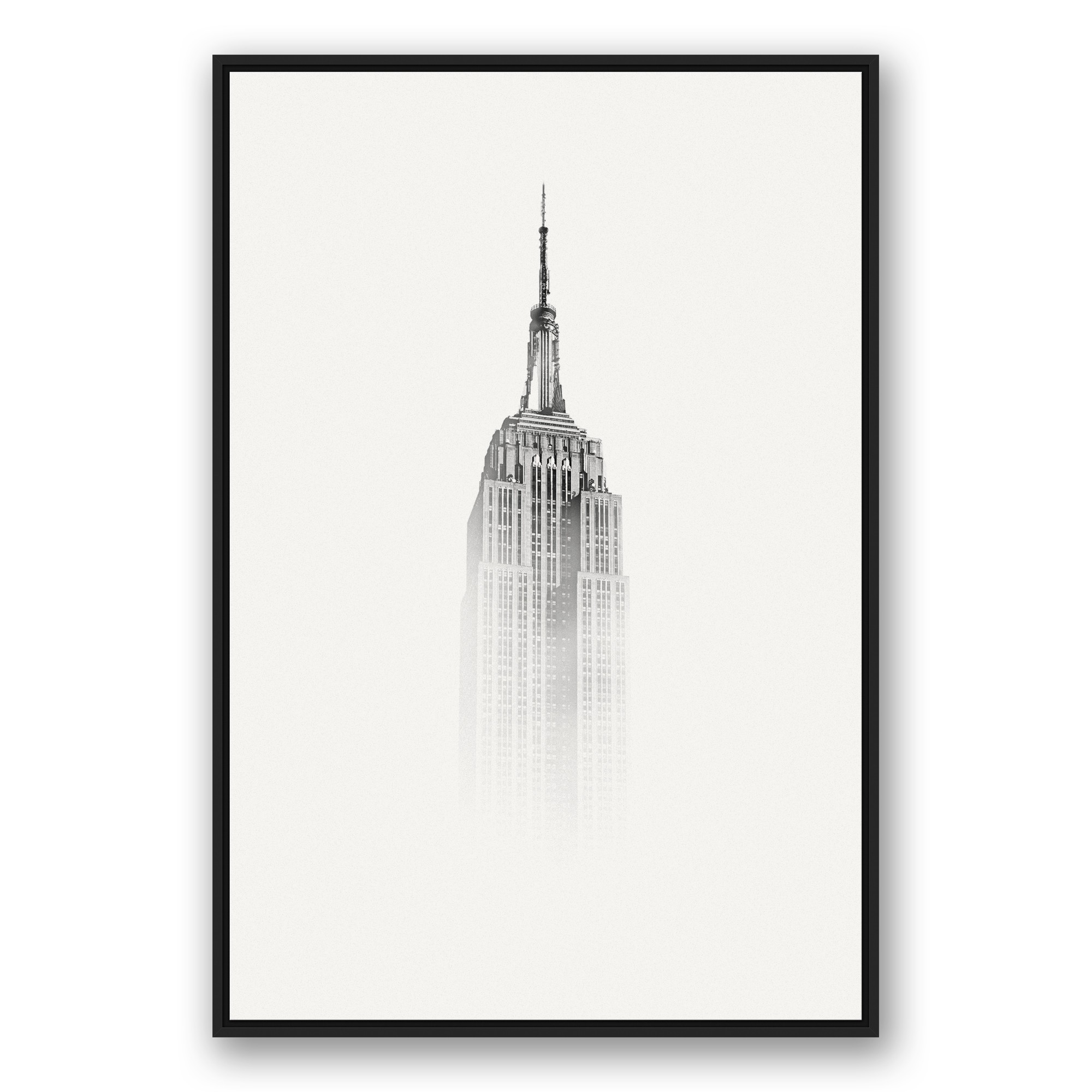 Foggy Empire States Building  32x48 Black Floating Framed Canvas
