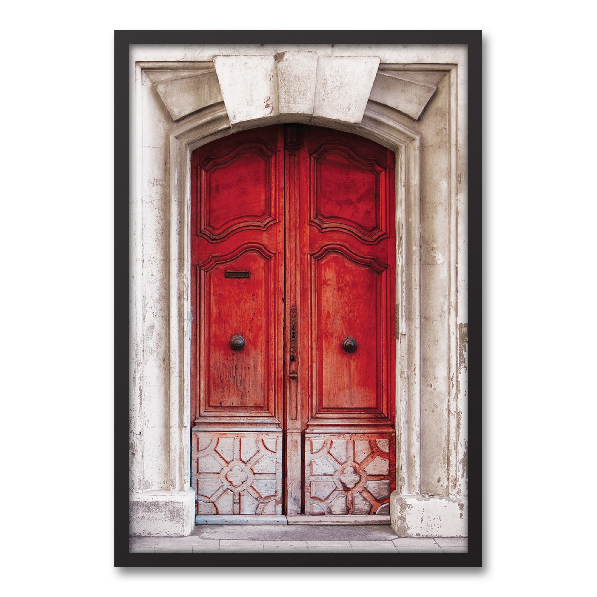 Ornate Red Door 20x30 Black Framed Canvas