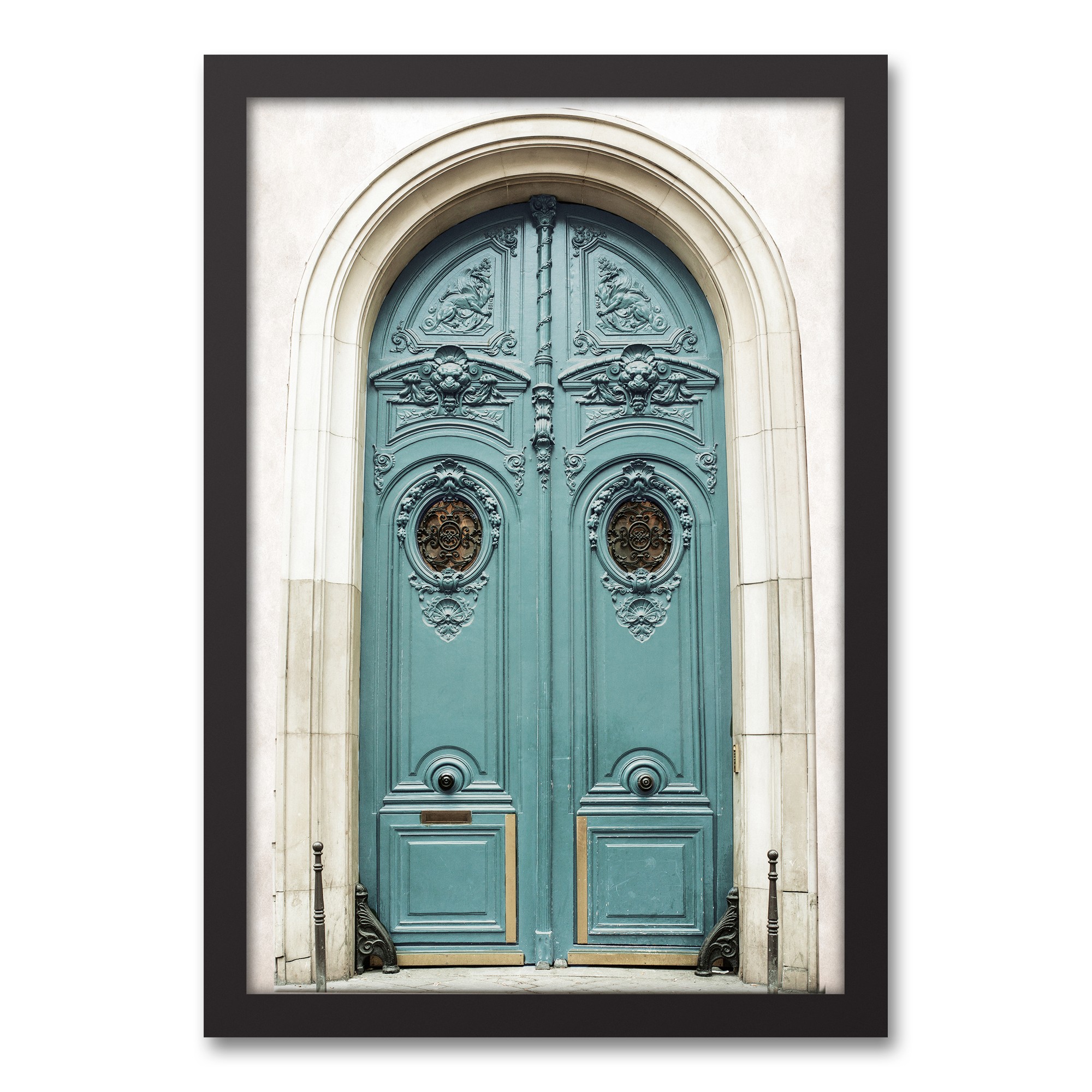 Ornate Teal Door 12x18 Black Framed Canvas
