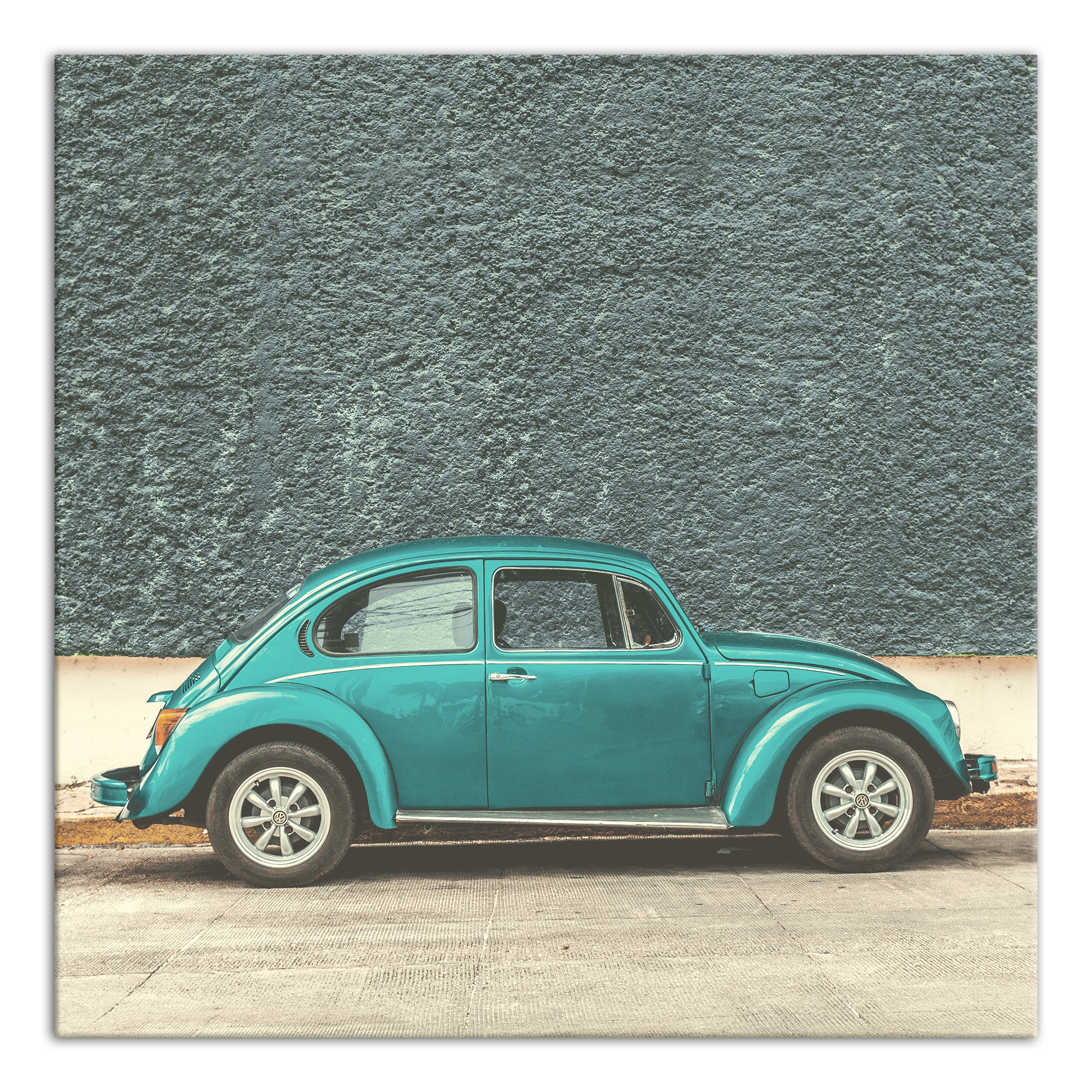 Faded Blue Beetle Bug Car 16x16 Canvas Wall Art