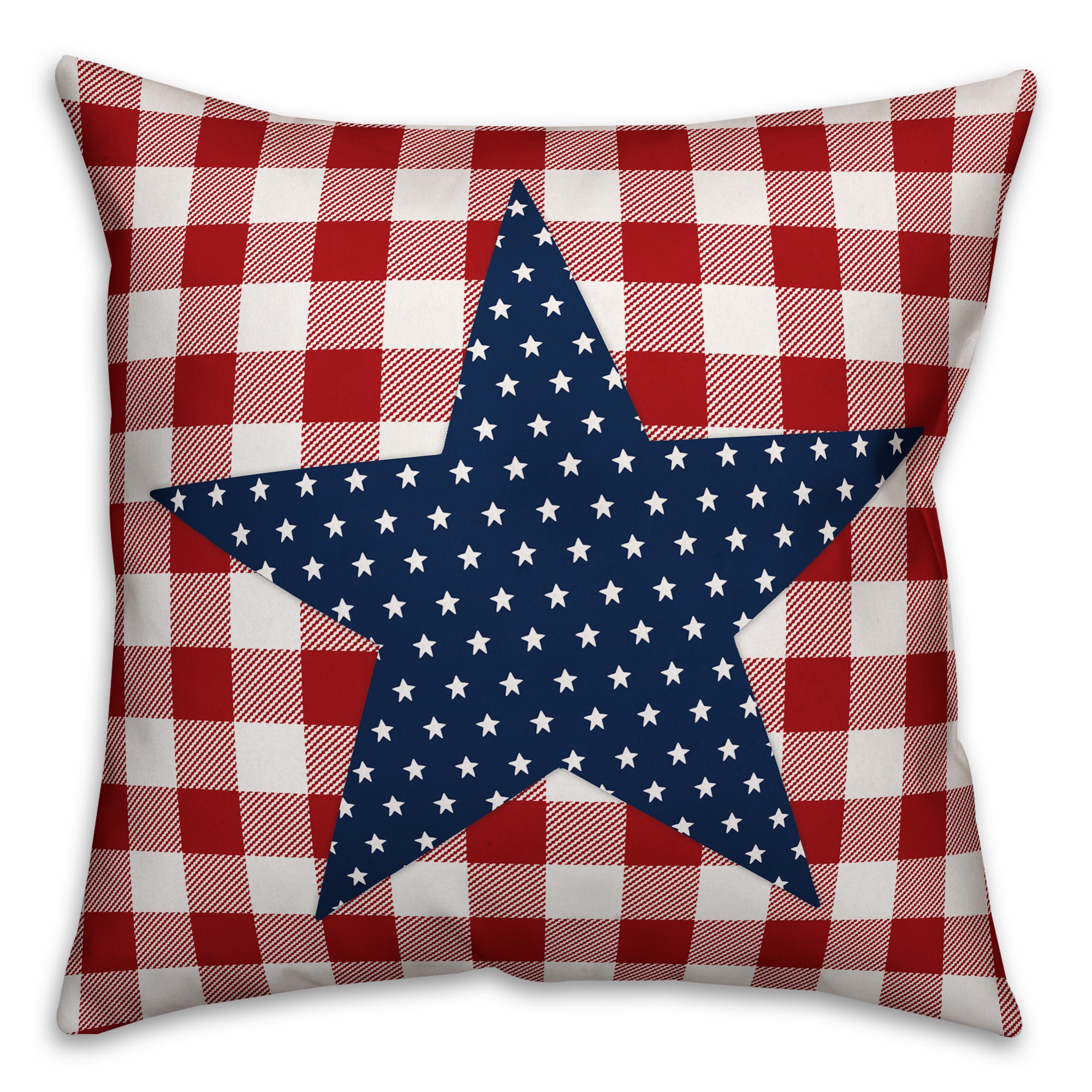 Patriotic Star Buffalo Check 18x18 Spun Poly Pillow