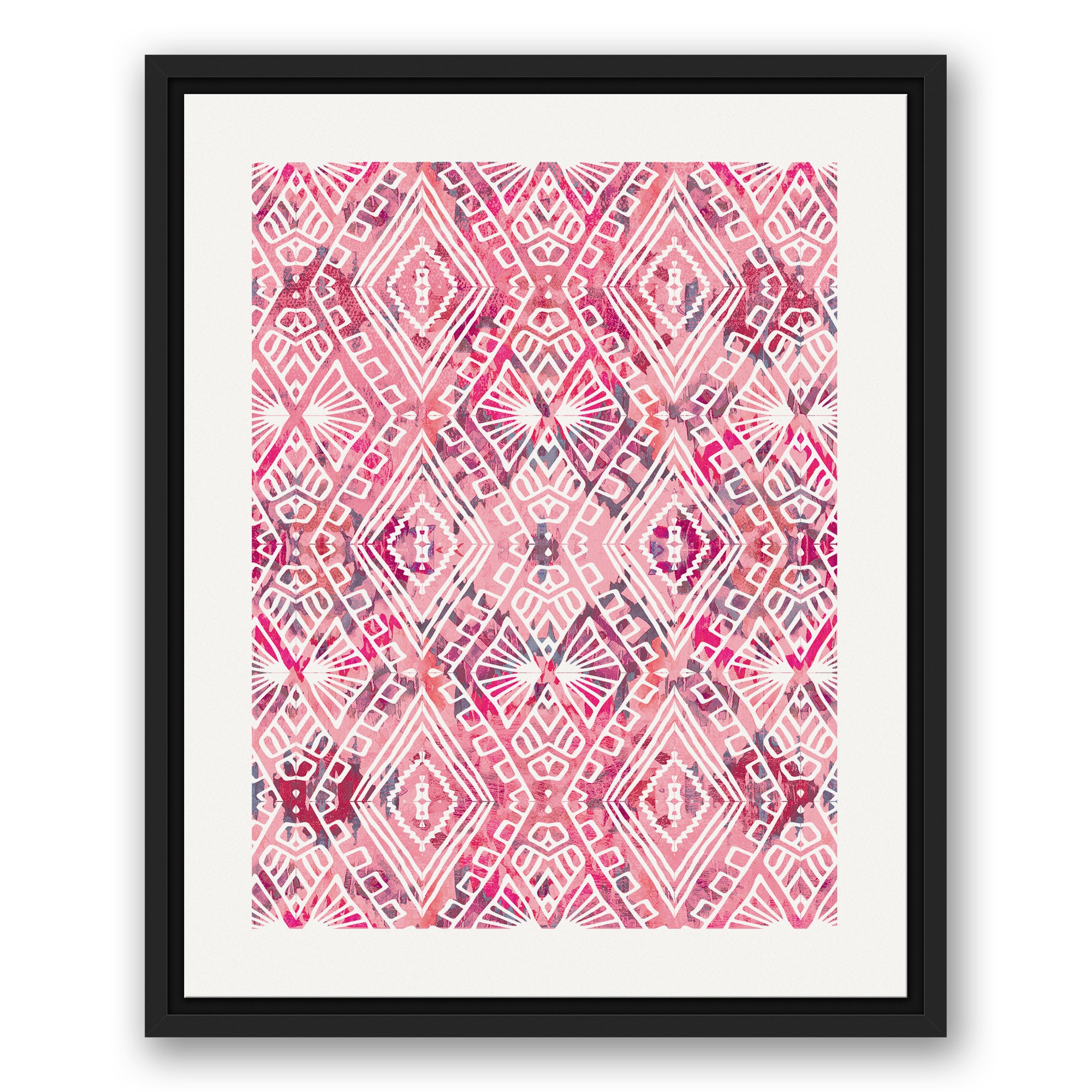 Boho Blush Pattern 16x20 Black Floating Framed Canvas