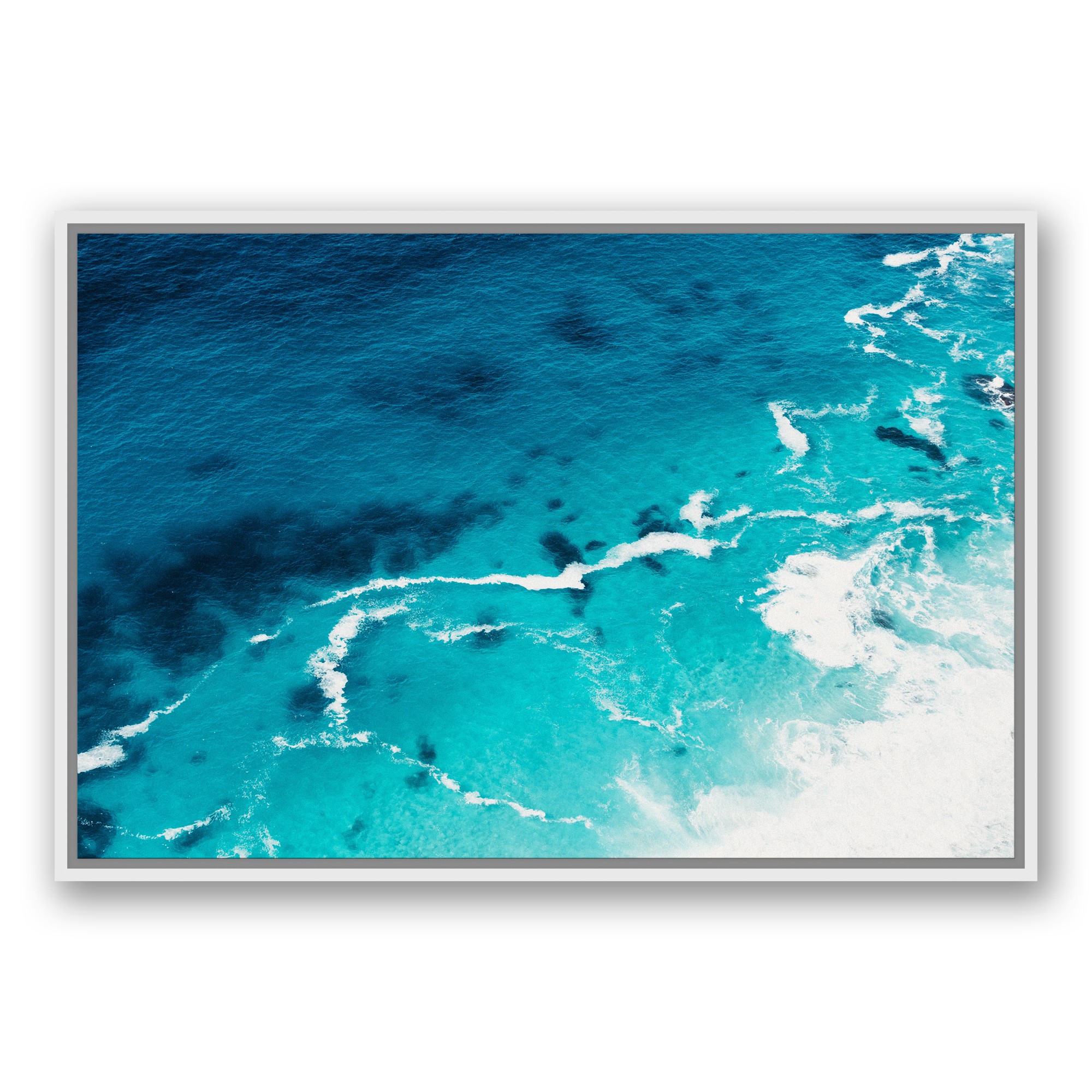 Depp Blue Waves 24x36 White Floating Framed Canvas
