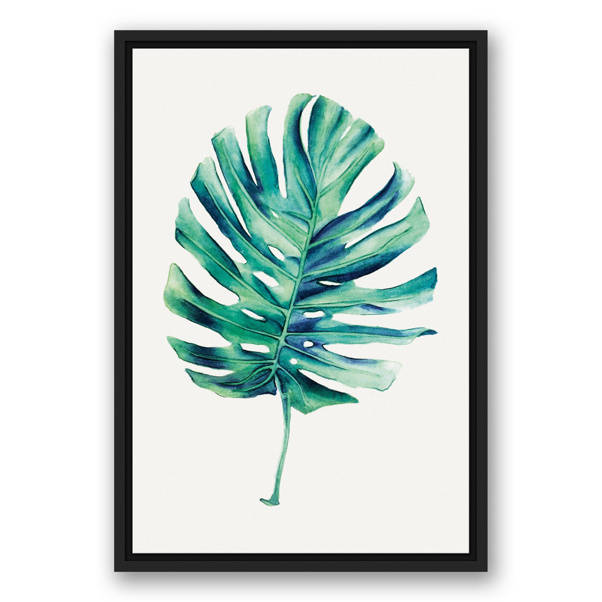 Single Palm Leaf 16x24 Black Floating Framed Canvas