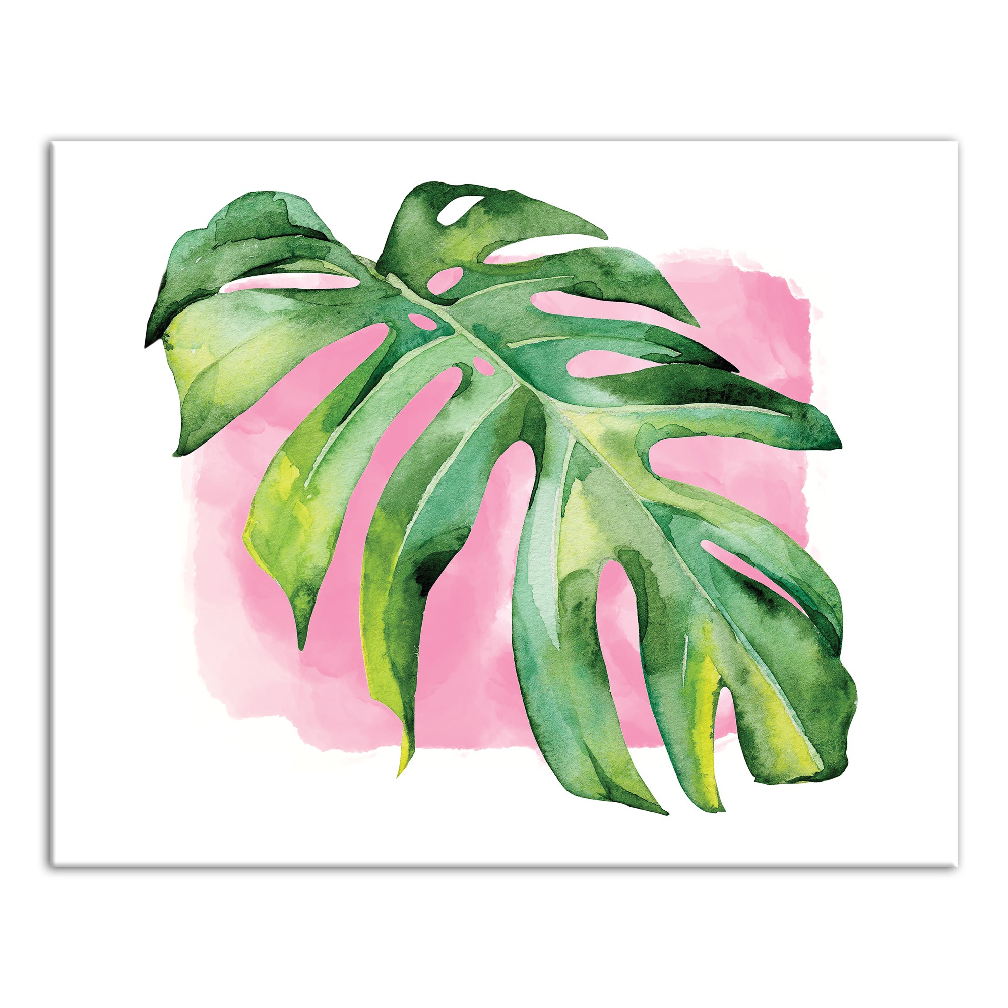 Watercolor Palm Leaf with Pink Background 16x20 Canvas Wall Art