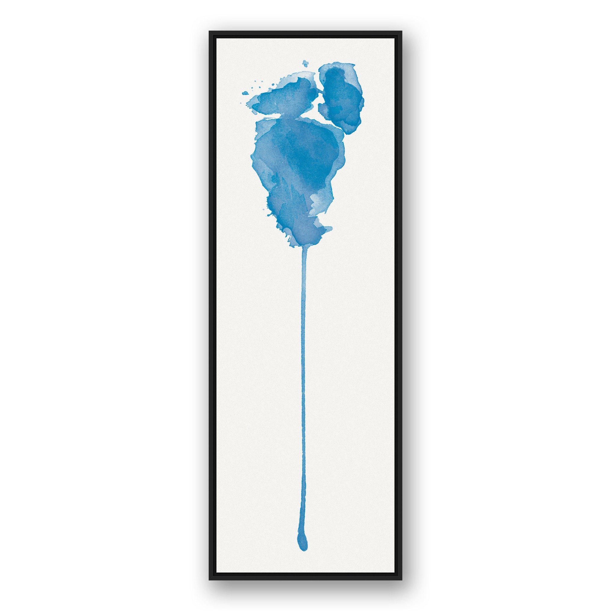 Blue Watercolor Splatter with Drip 20x60 Black Floating Framed Canvas
