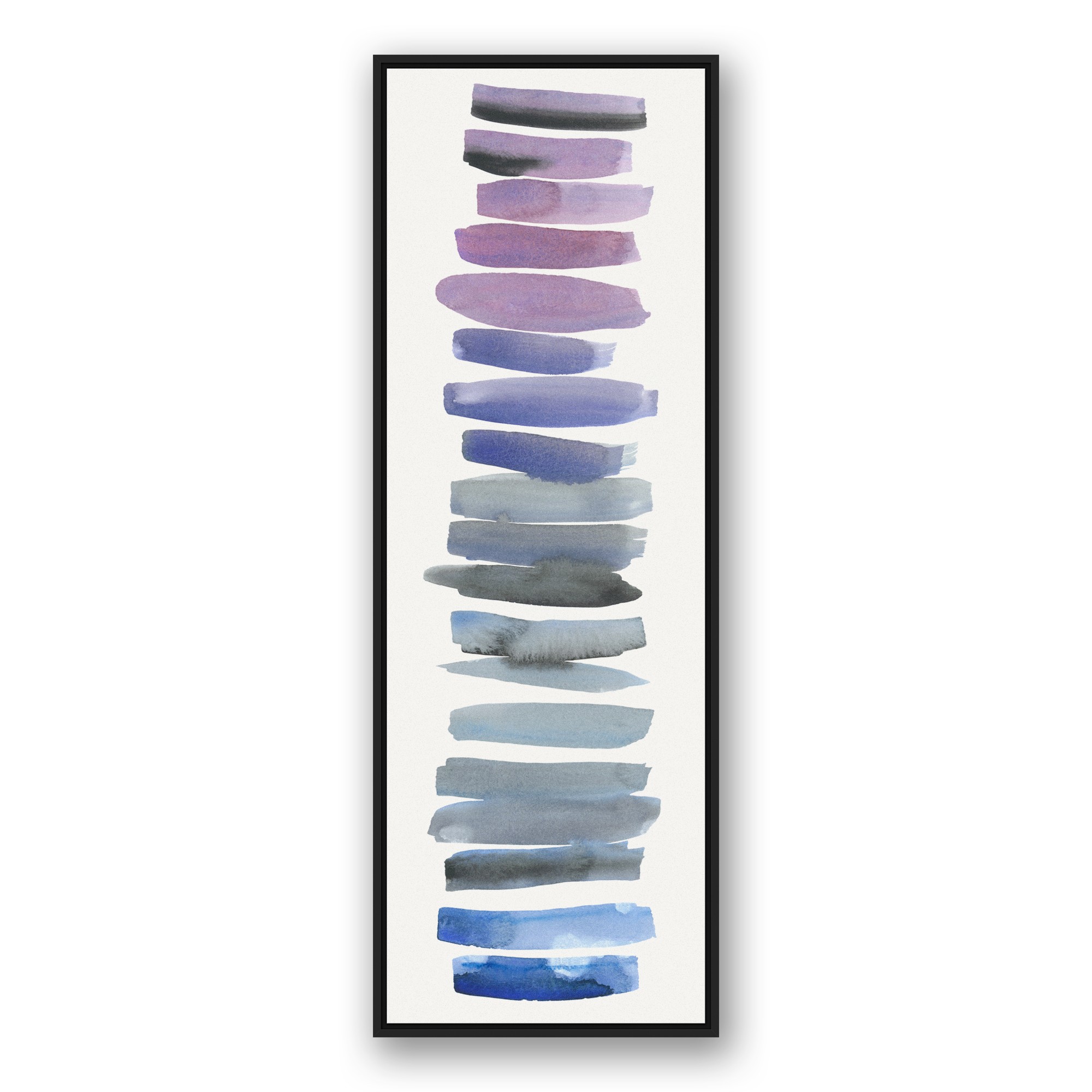 Purple to Blue Watercolor Brush Strokes 20x60 Black Floating Framed Canvas