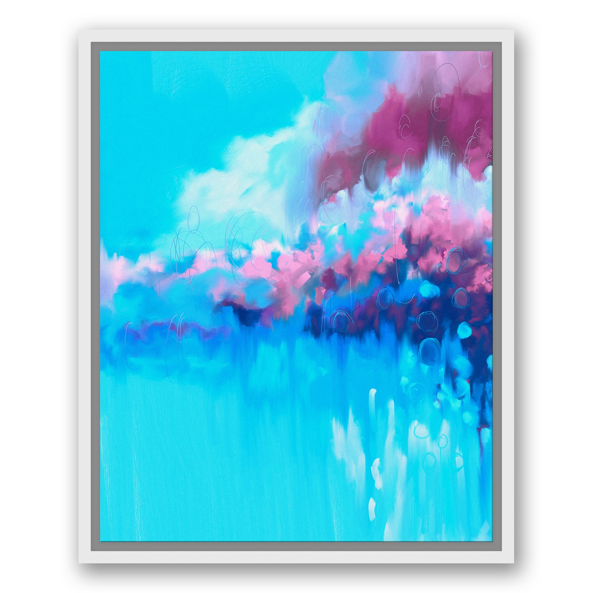 Blue Pink and Purple Colorful Cluster 16x20 White Floating Framed Canvas