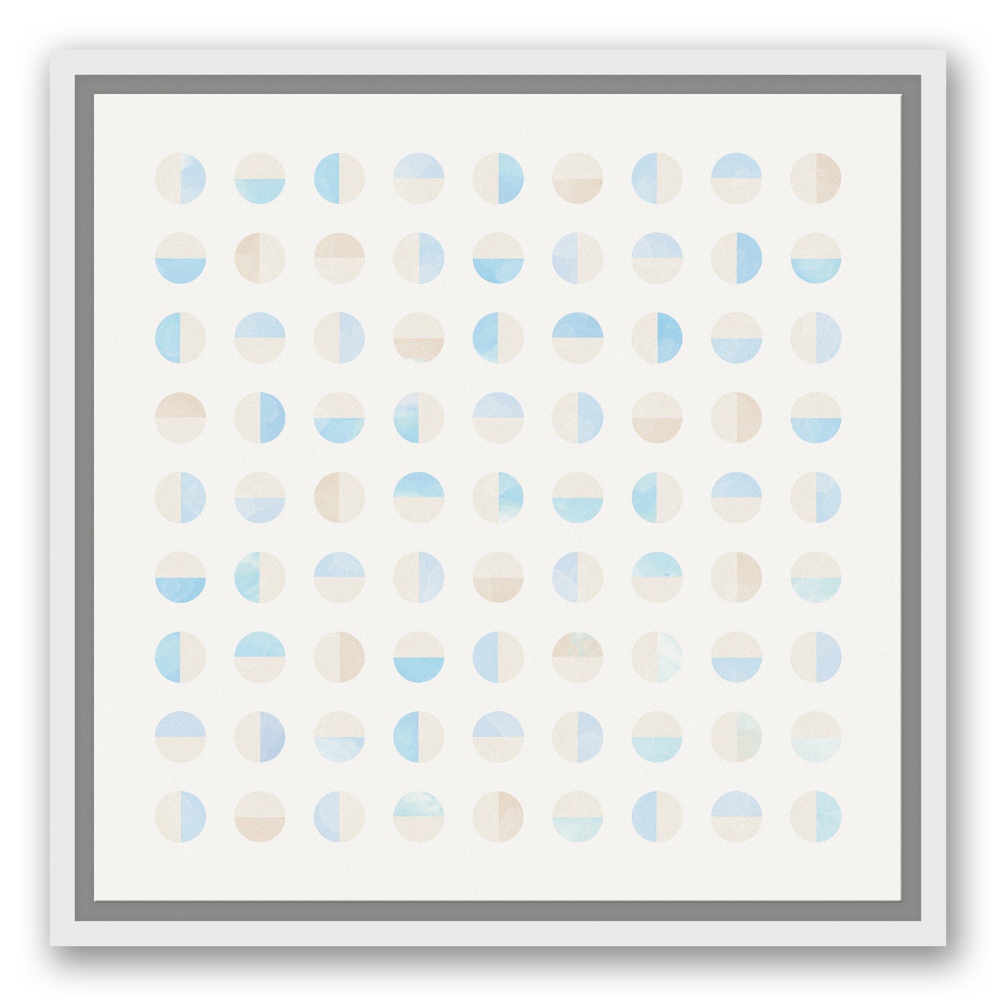 Watercolor Blue Circles 16x16 White Floating Framed Canvas