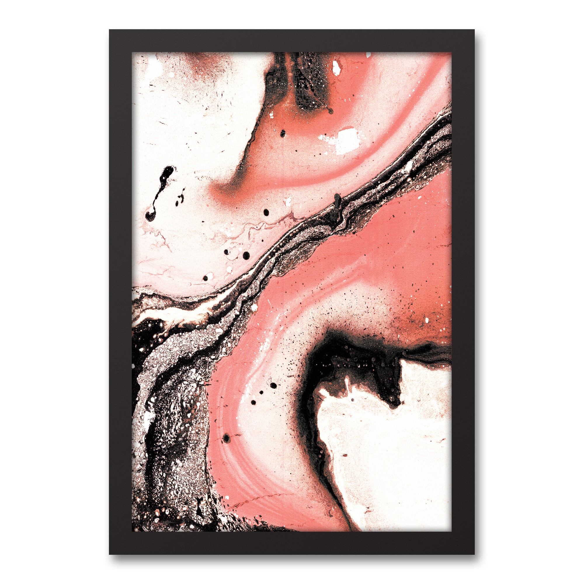 Pink and Black Marble 12x18 Black Framed Canvas
