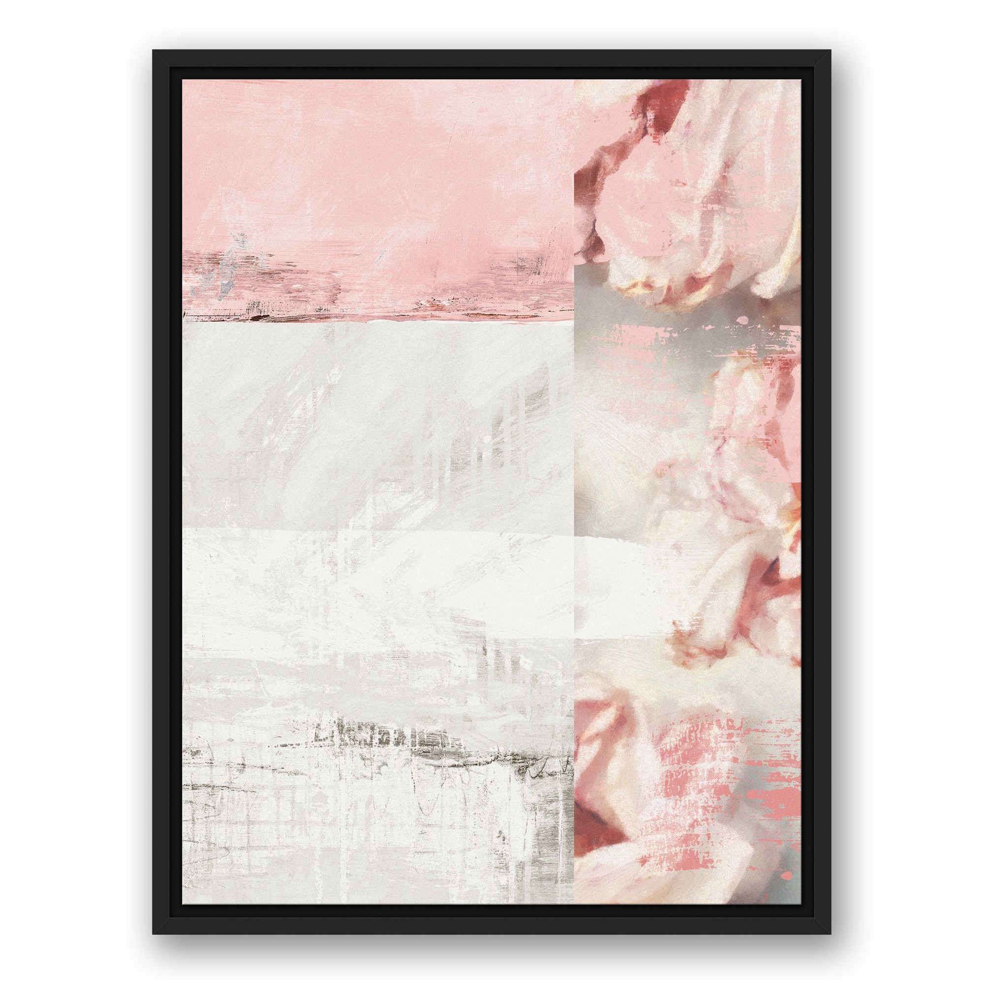 Pastel Pink Flower Strokes 18x24 Black Floating Framed Canvas