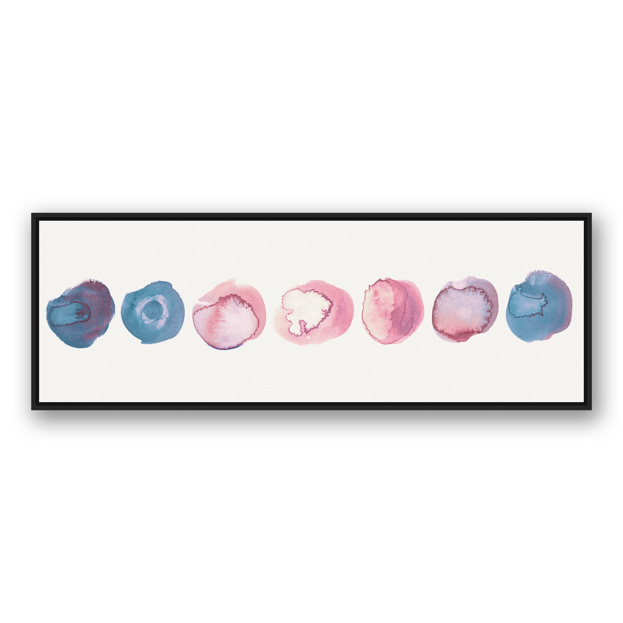 Pink Blue and Purple Polka Dot 20x60 Black Floating Framed Canvas