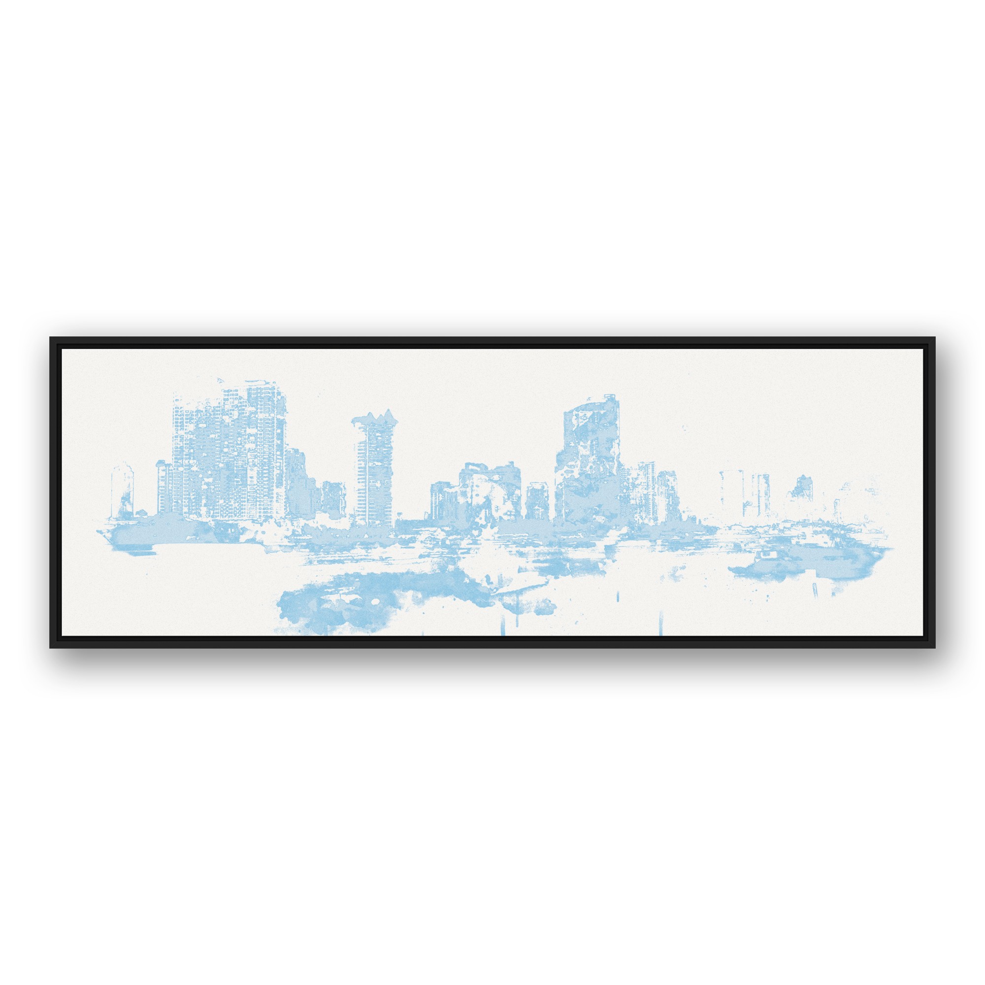Pastel Blue City 20x60 Black Floating Framed Canvas