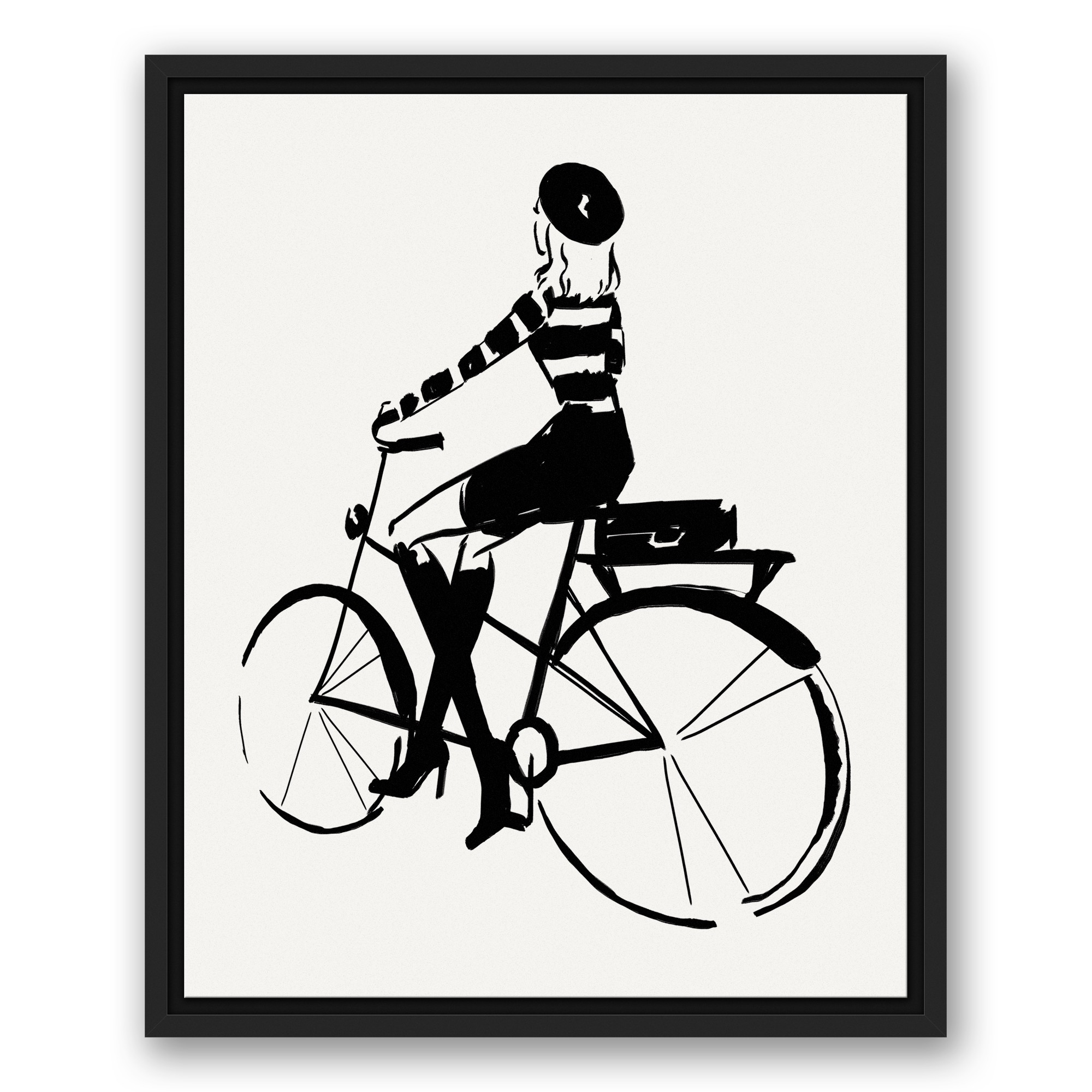 Bicycling Girl 16x20 Black Floating Framed Canvas