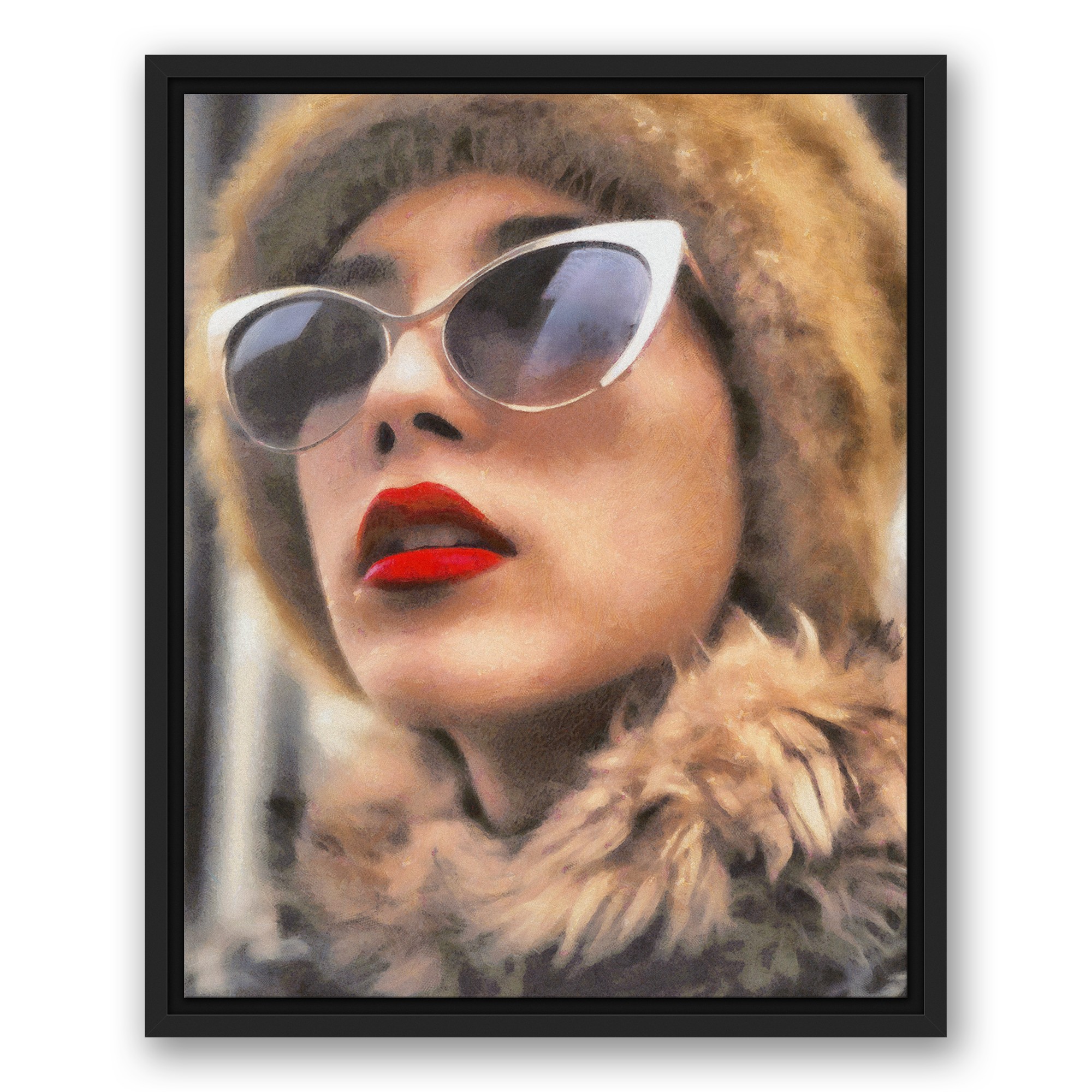 Furs and Red Lips 16x20 Black Floating Framed Canvas
