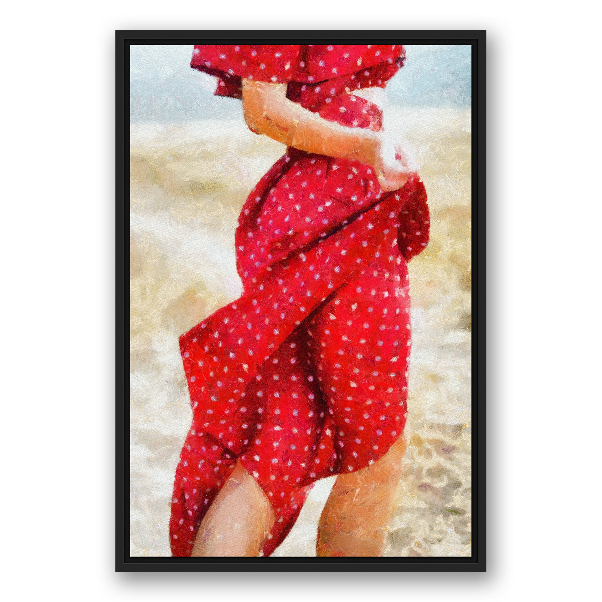 Red Polka Dot Dress 20x30 Black Floating Framed Canvas
