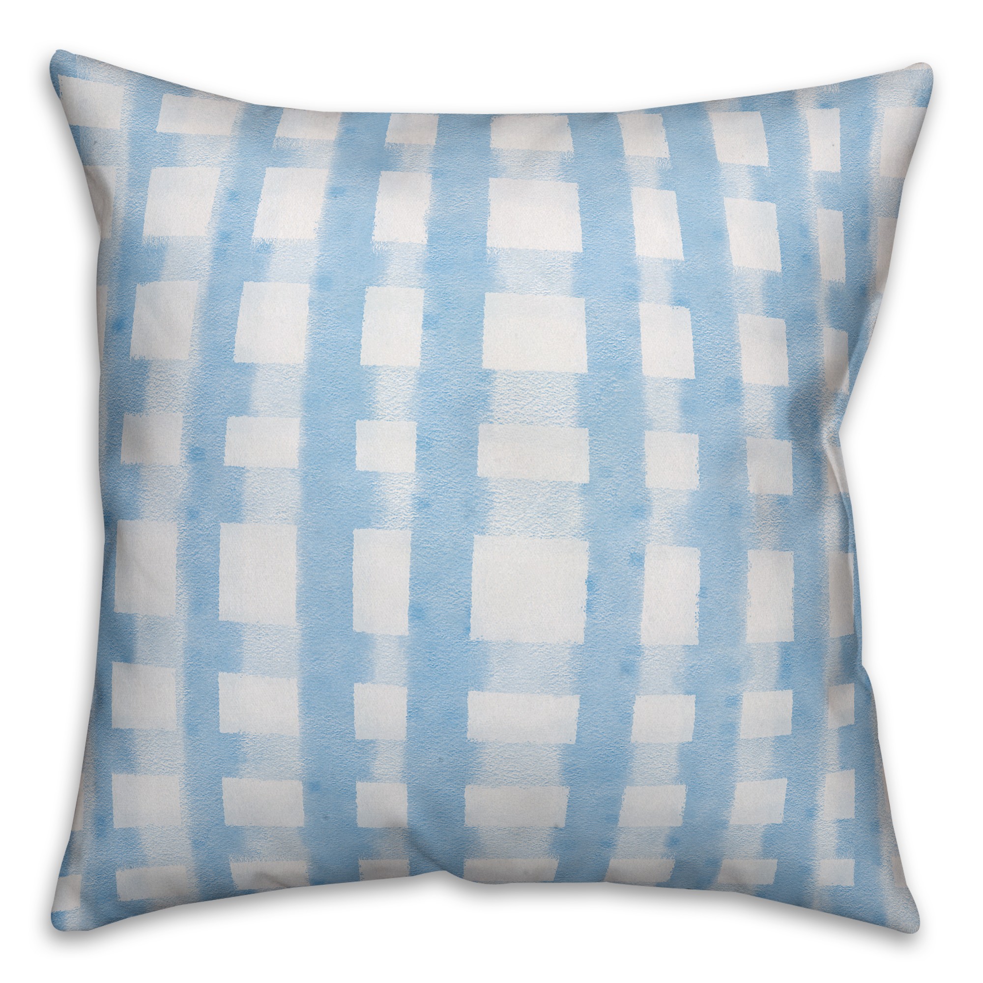 Blue and White Watercolor Check 18x18 Indoor / Outdoor Pillow
