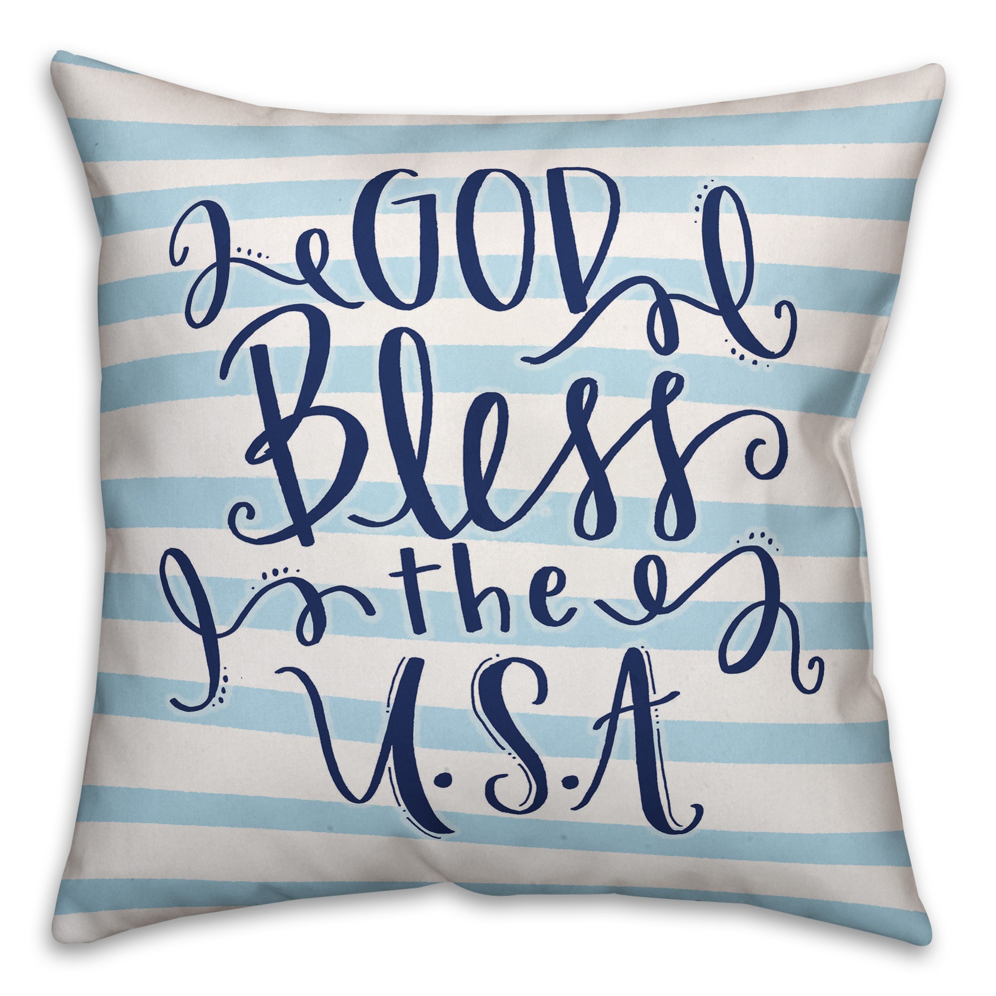 God Bless the USA with Blue Stripes 18x18 Indoor / Outdoor Pillow