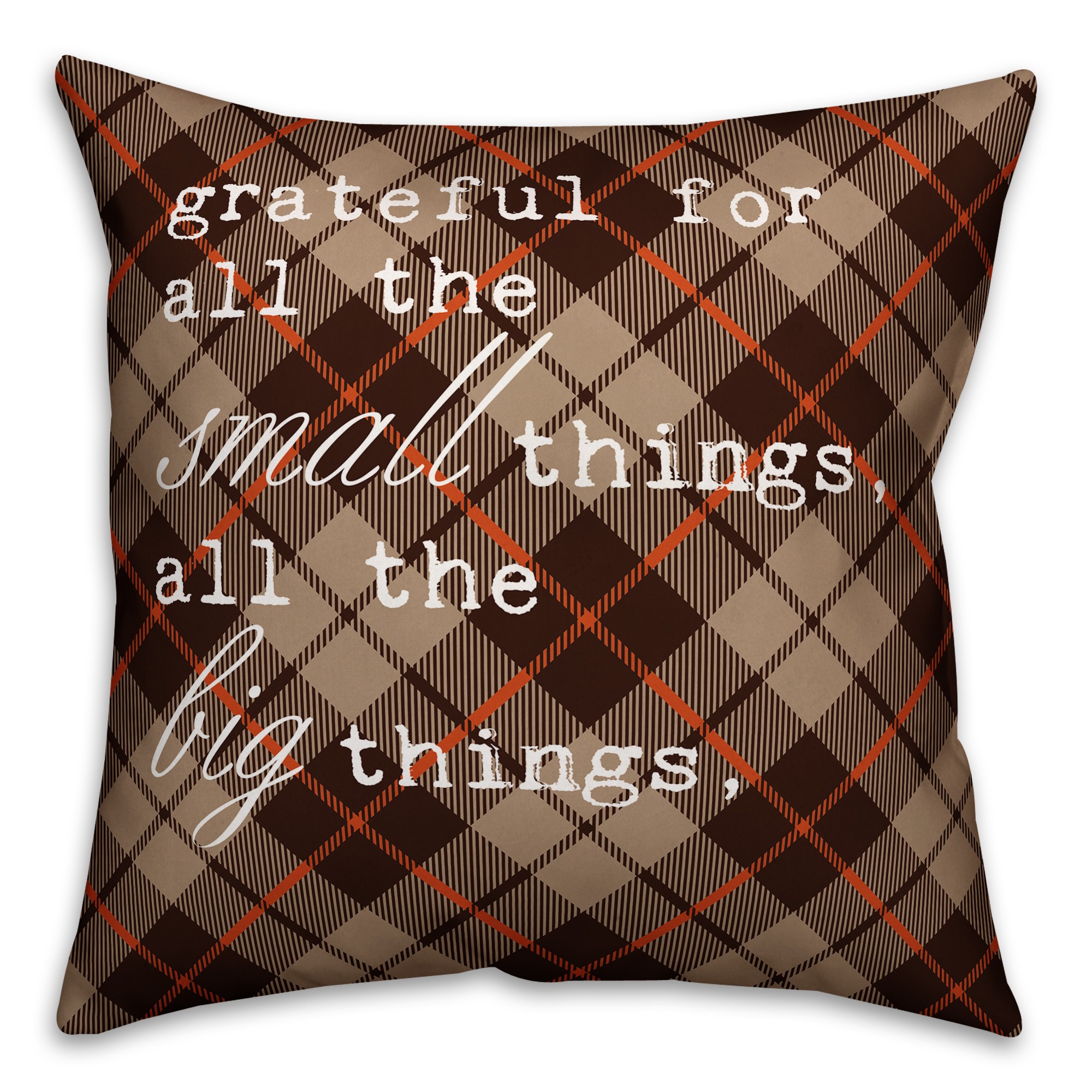 Grateful Plaid Script 18x18 Spun Poly Pillow