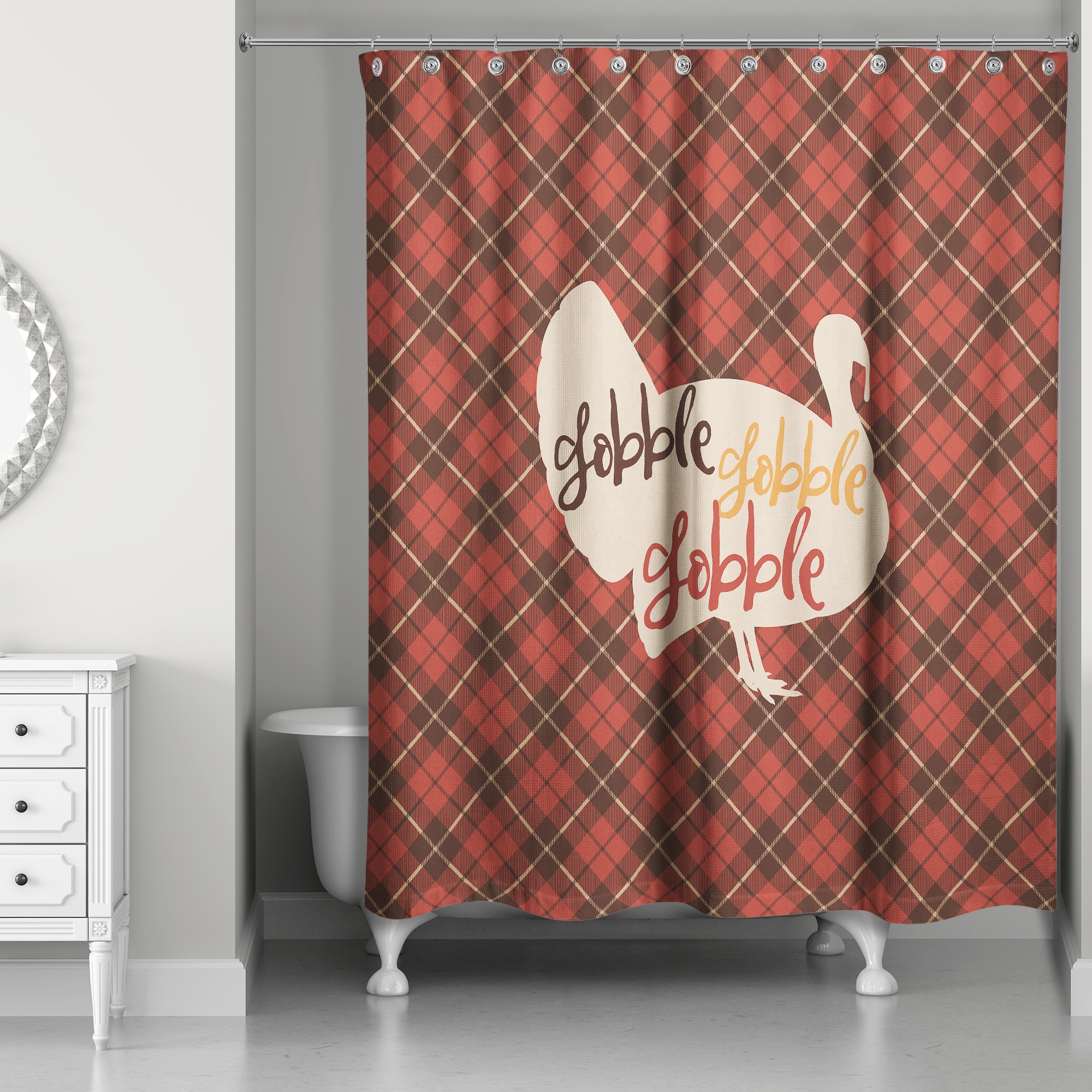 Gobble Gobble Plaid Turkey 71x74 Shower Curtain