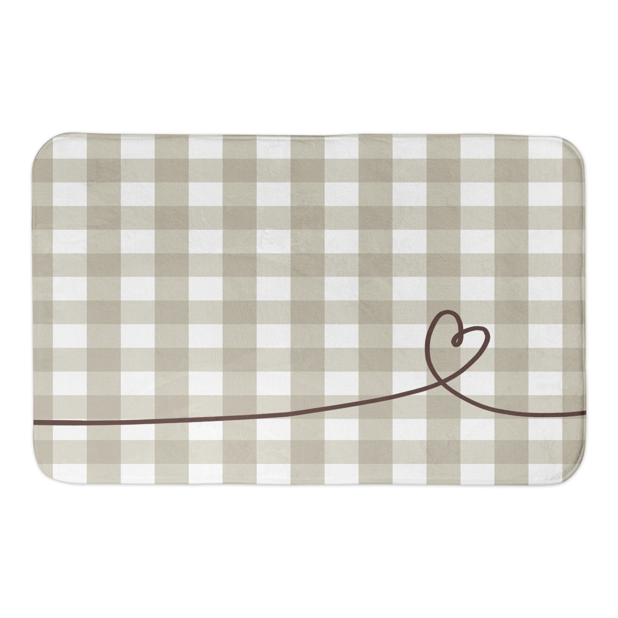 Beige Plaid Heart 34x21 Bath Mat