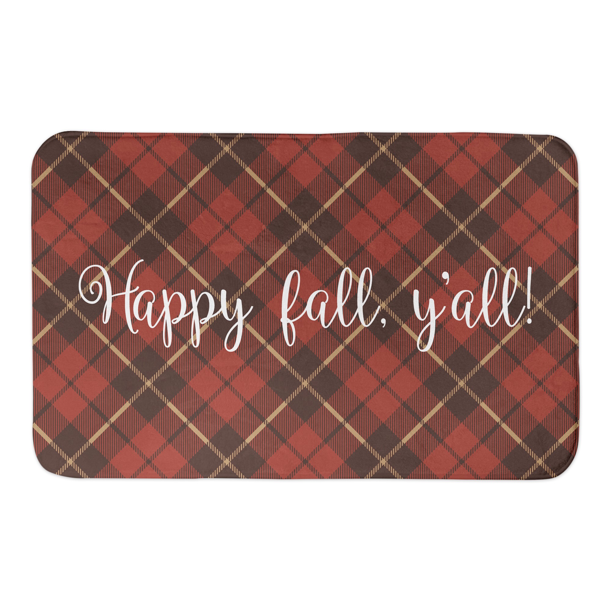 Happy Fall Y'all Plaid 34x21 Bath Mat