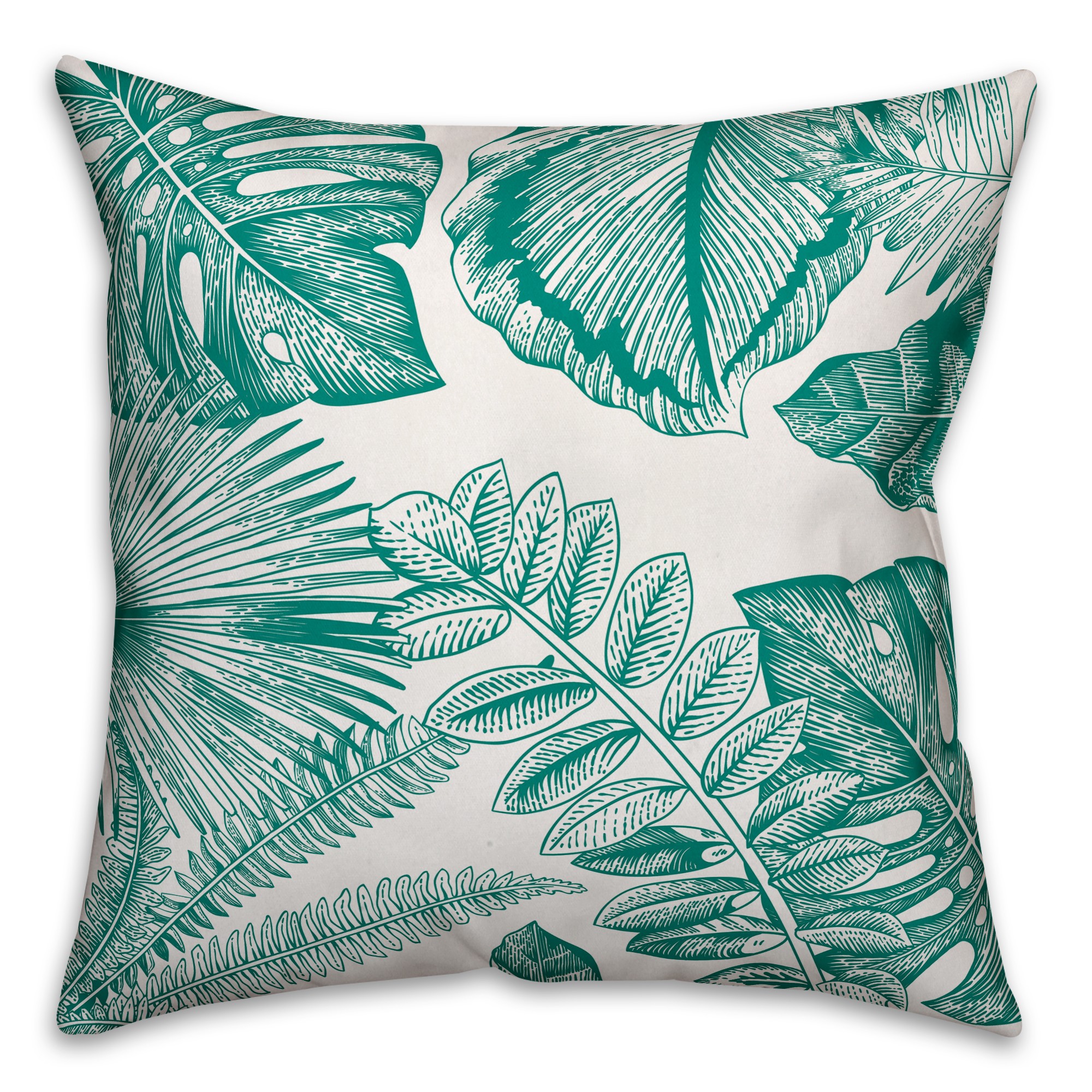Teal and White Palm Fronds 18x18 Indoor / Outdoor Pillow