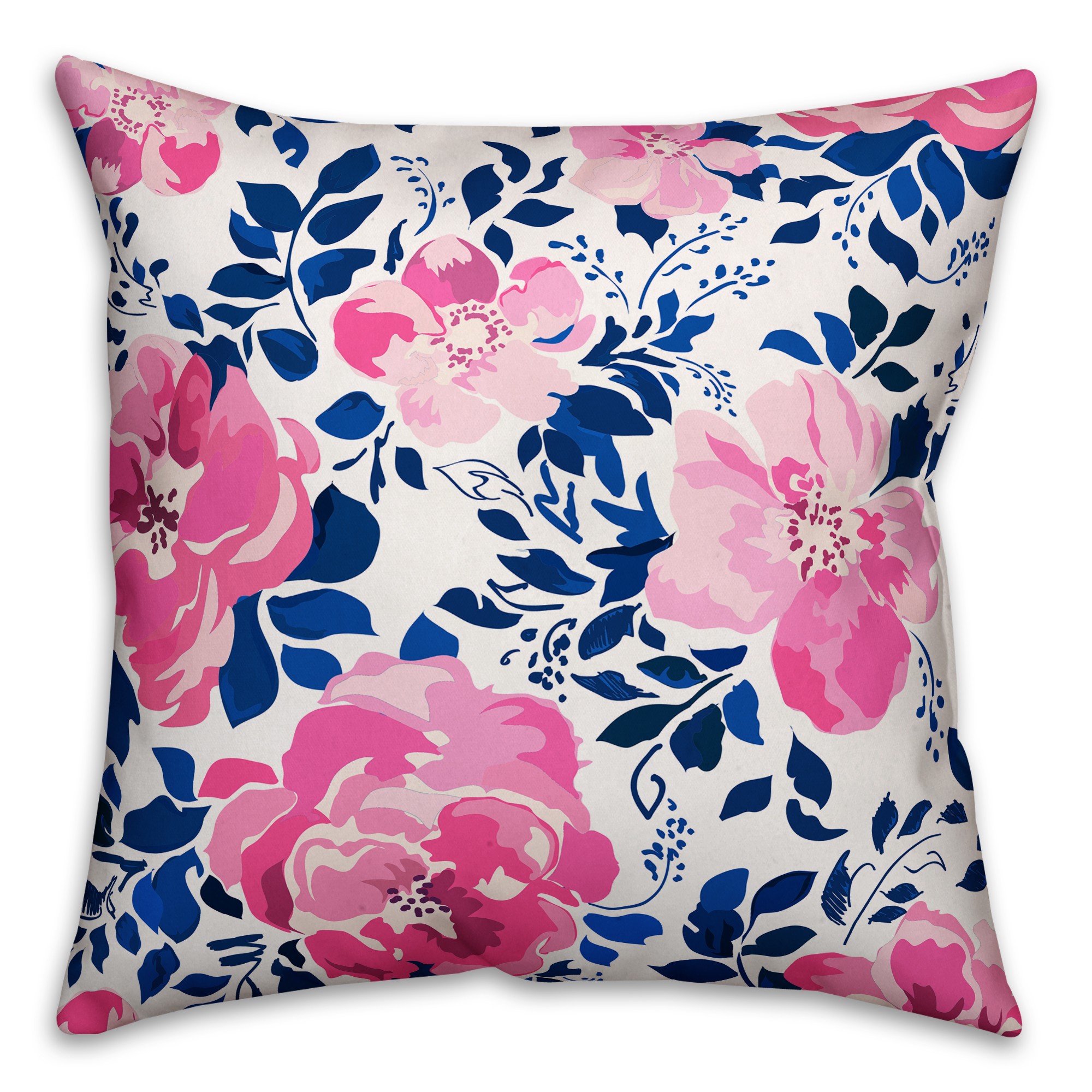 Pink and Blue Forals 18x18 Indoor / Outdoor Pillow