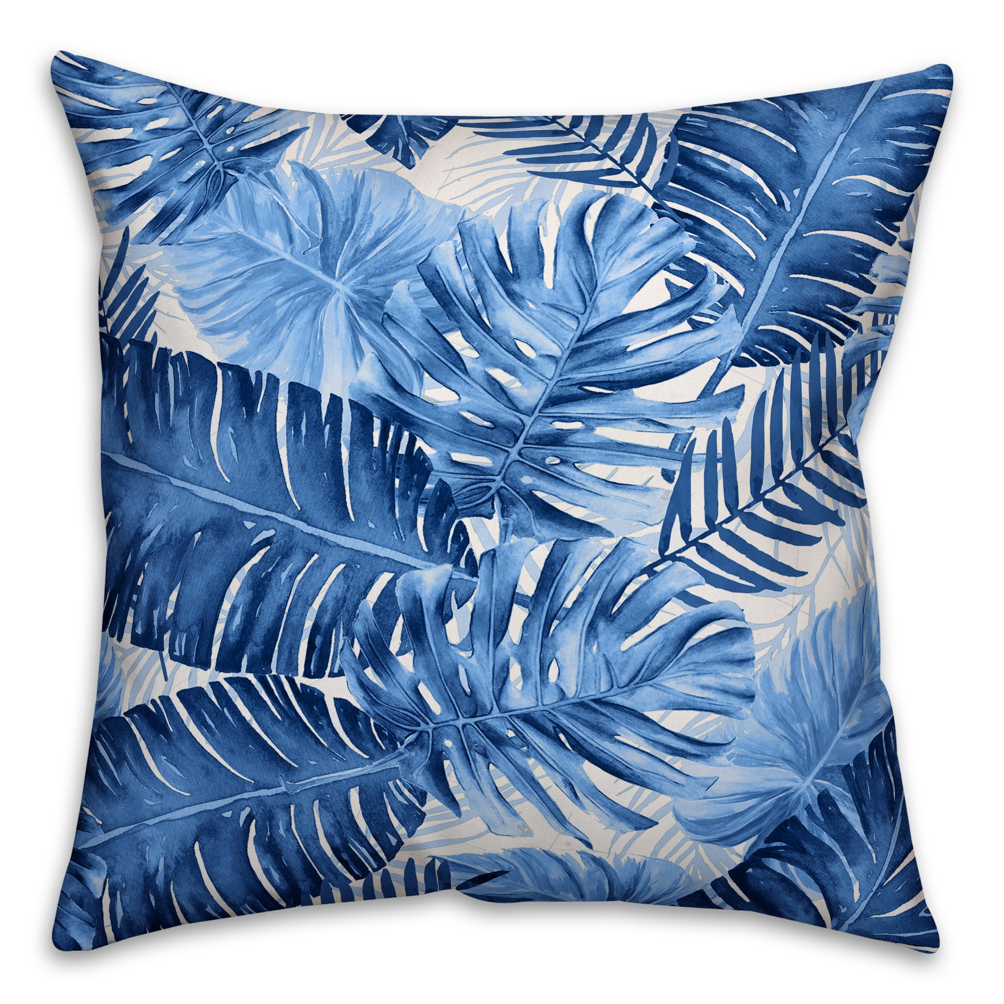Blue Watercolor Fronds 18x18 Indoor / Outdoor Pillow