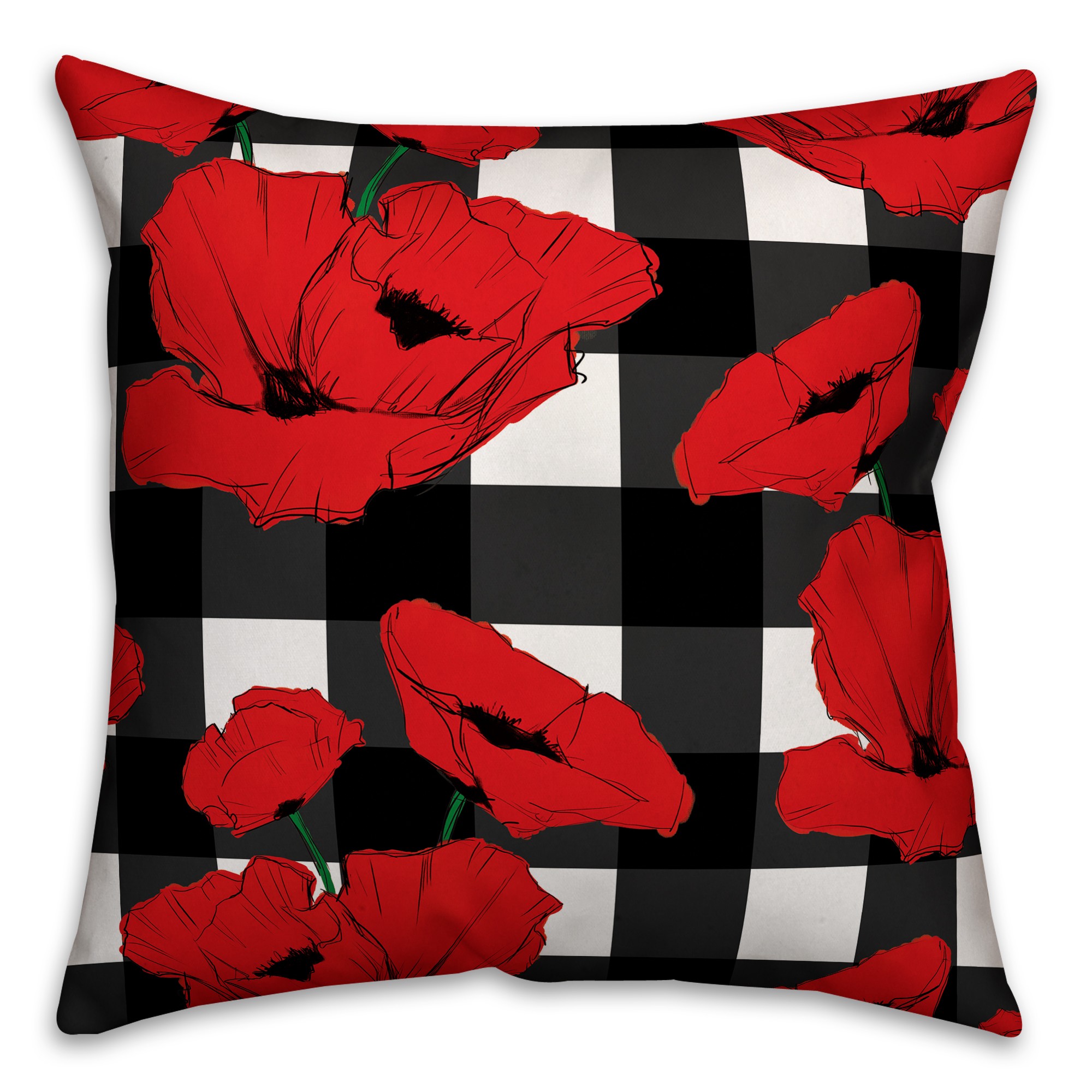 Red Floral Buffalo Check 18x18 Indoor / Outdoor Pillow