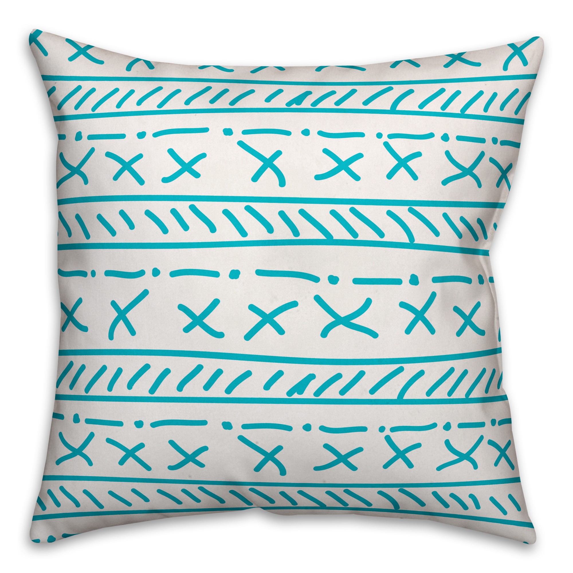 Boho Teal Criss Cross 18x18 Indoor / Outdoor Pillow