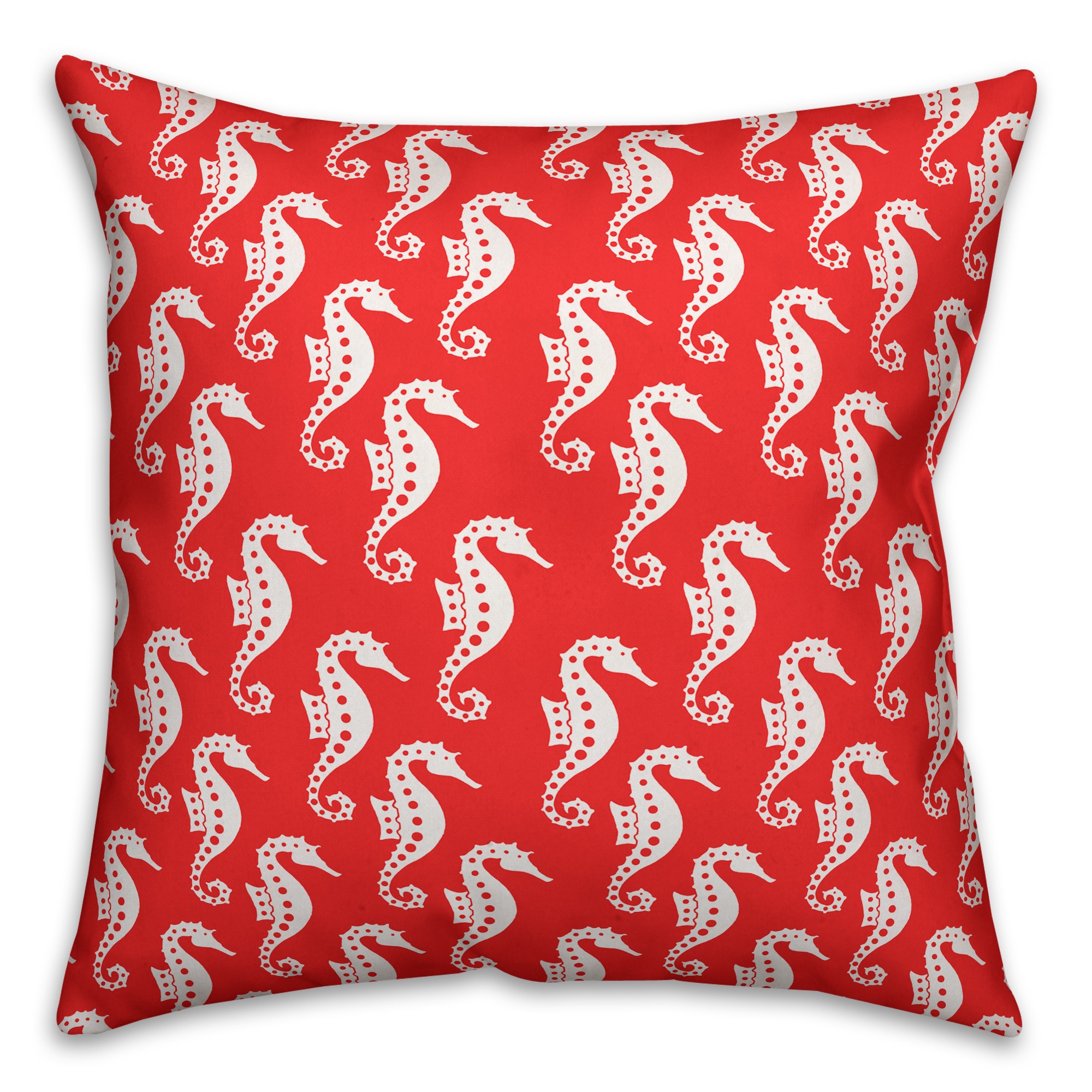 Coral and White Seahorse Pattern 18x18 Indoor / Outdoor Pillow