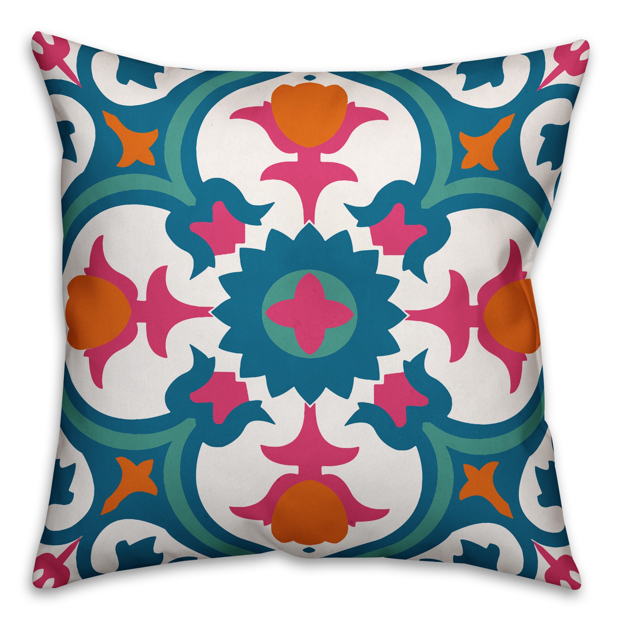 Blue and Pink Floral Tile 18x18 Indoor / Outdoor Pillow
