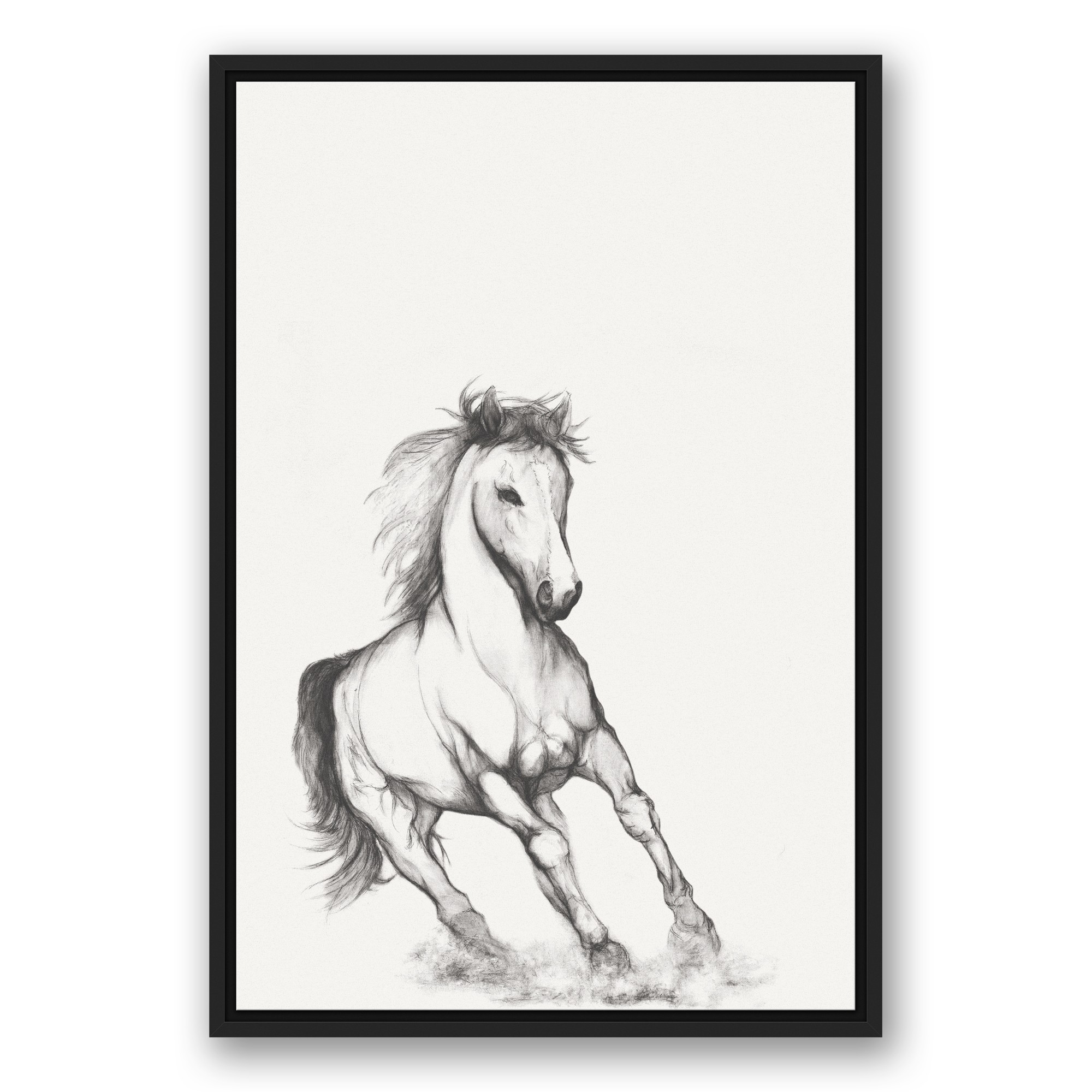 Running Horse Sketch 20x30 Black Floating Framed Canvas