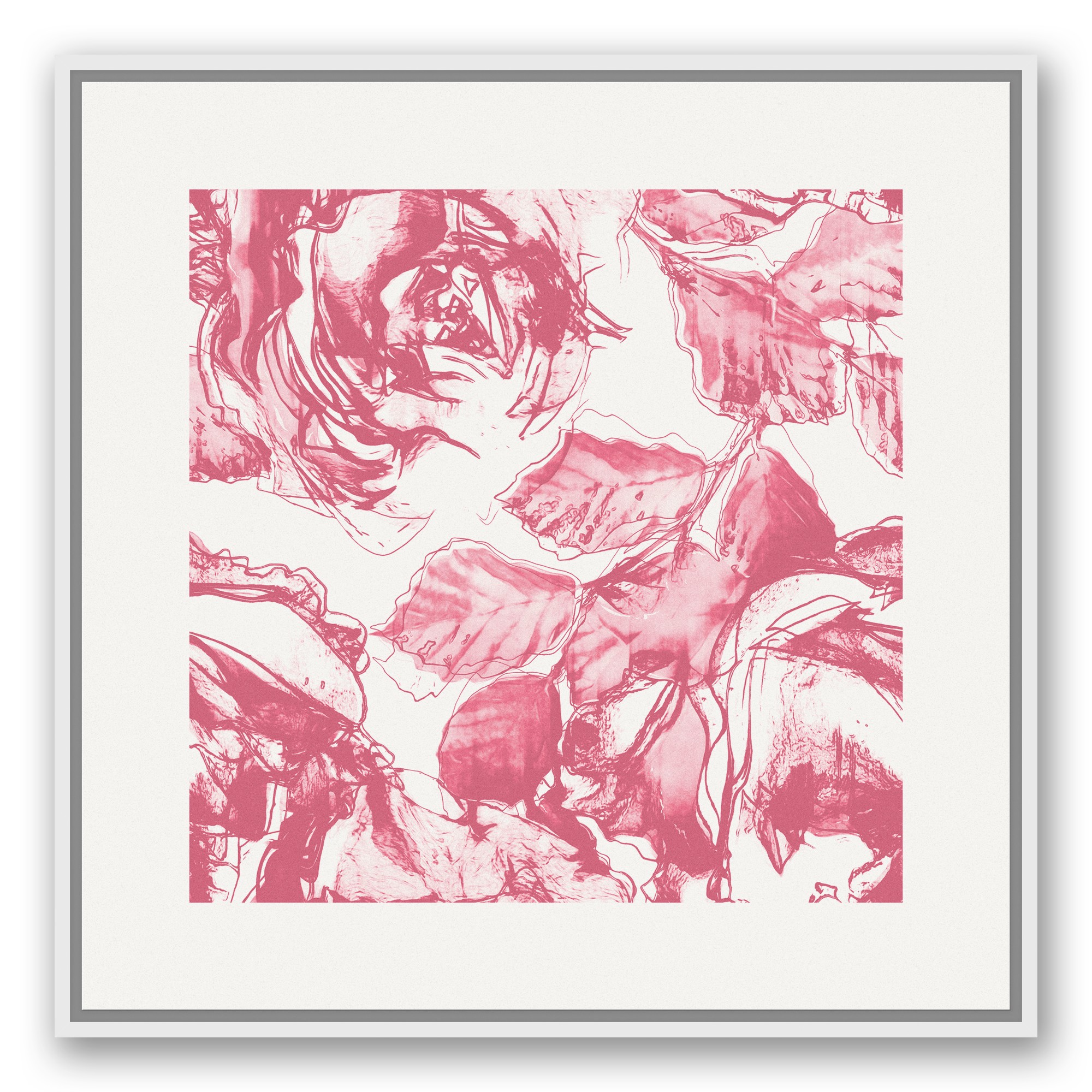Pink Florals 30x30 White Floating Framed Canvas