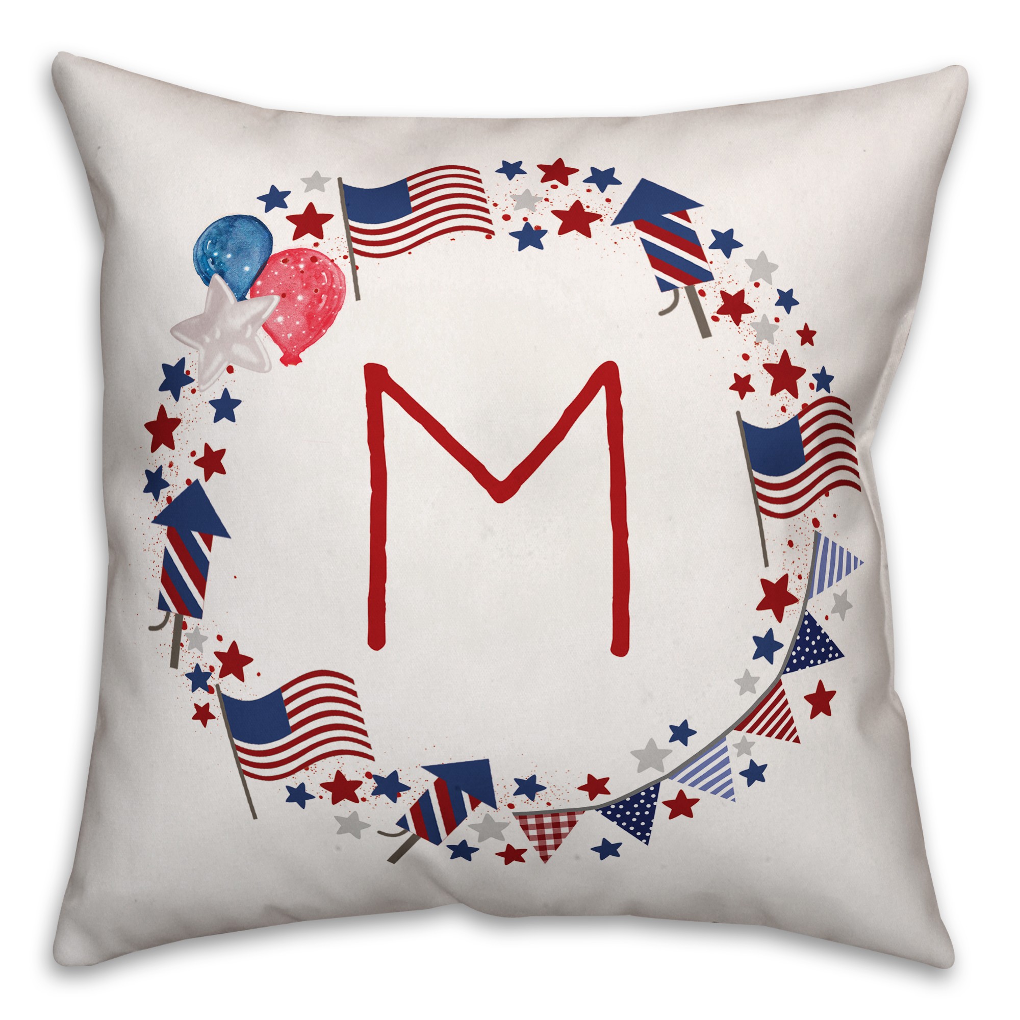 Patriotic Monogram Wreath 18x18 Personalized Indoor / Outdoor Pillow