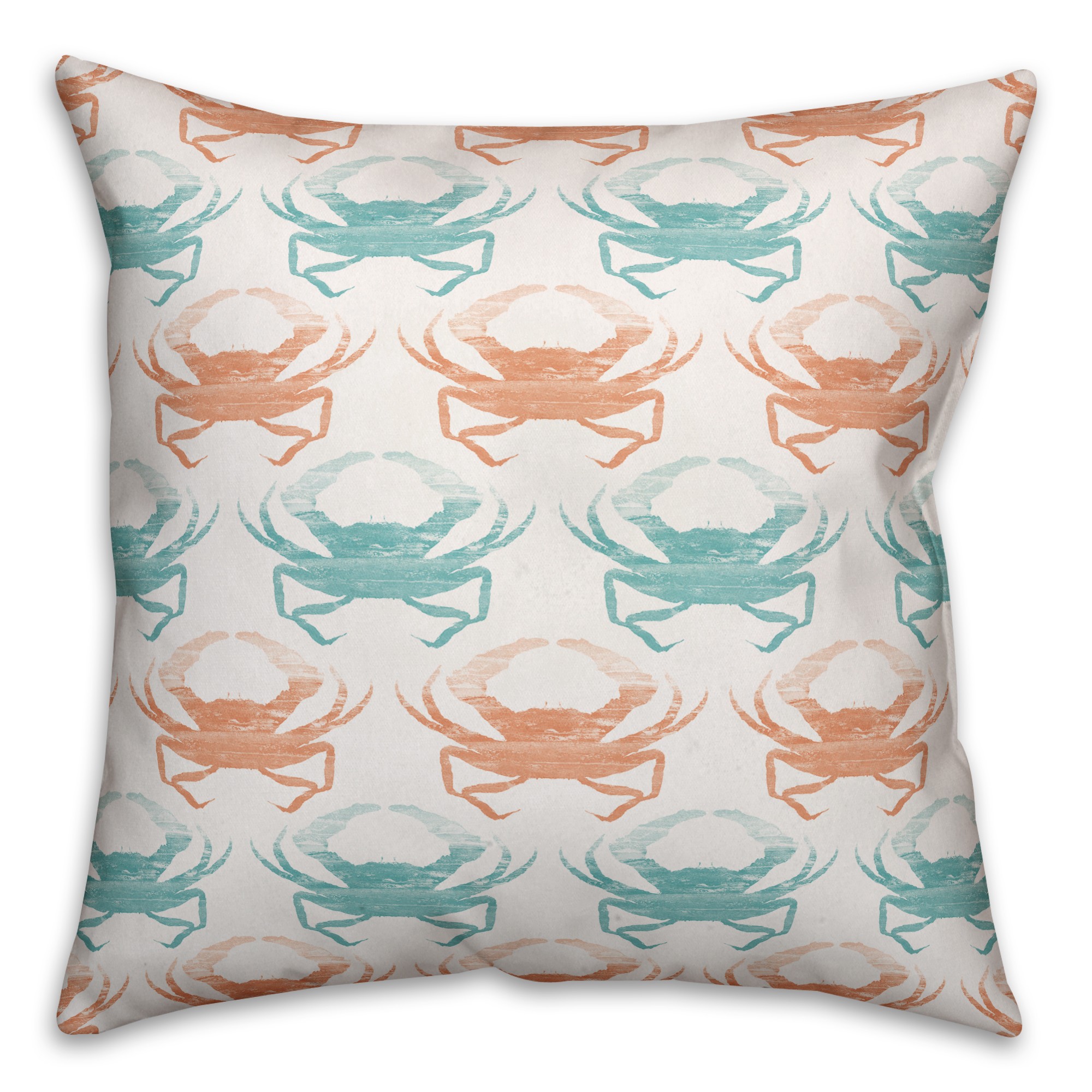 Teal and Coral Crab 18x18 Indoor / Outdoor Pillow