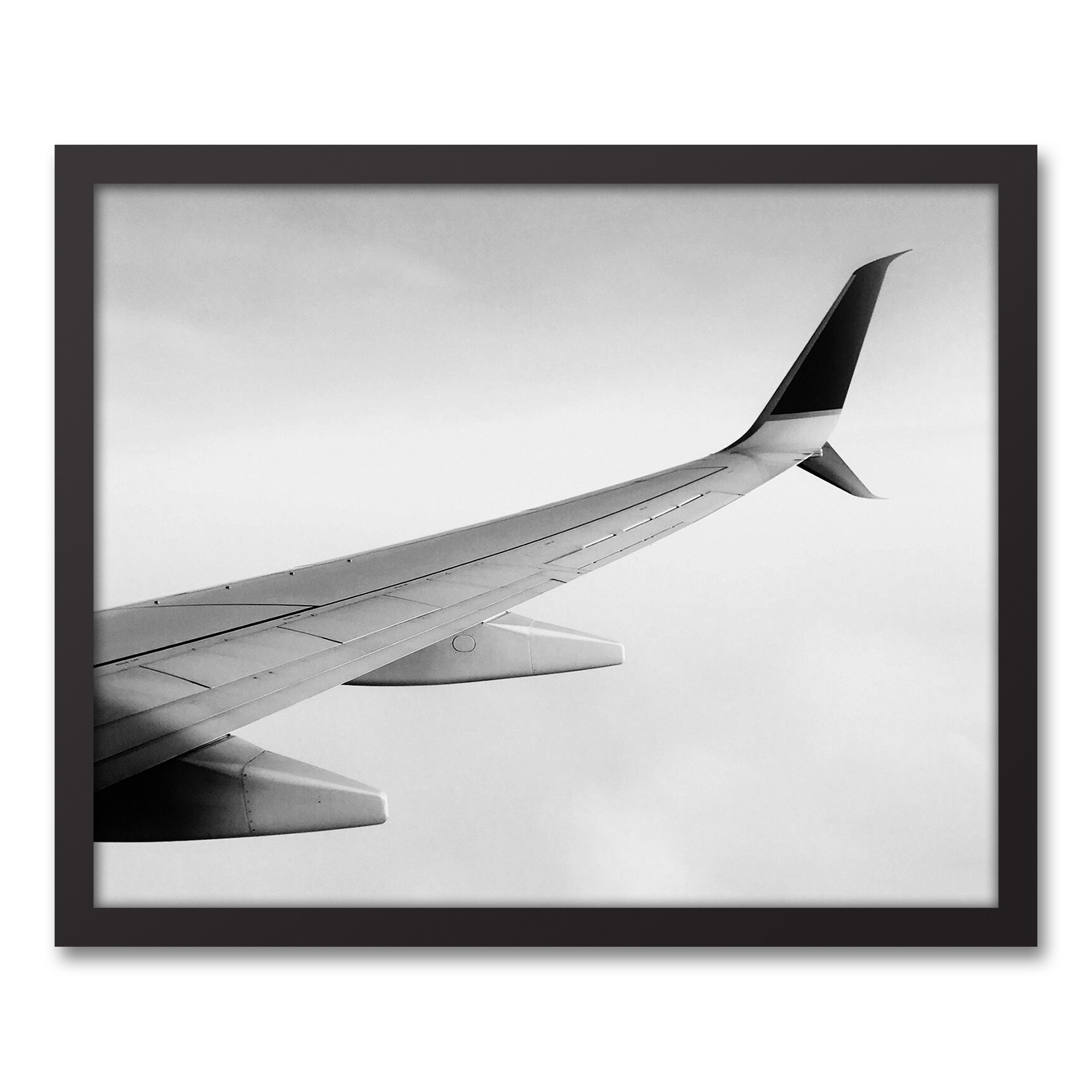 Black and White Plane Wing 16x20 Black Framed Canvas