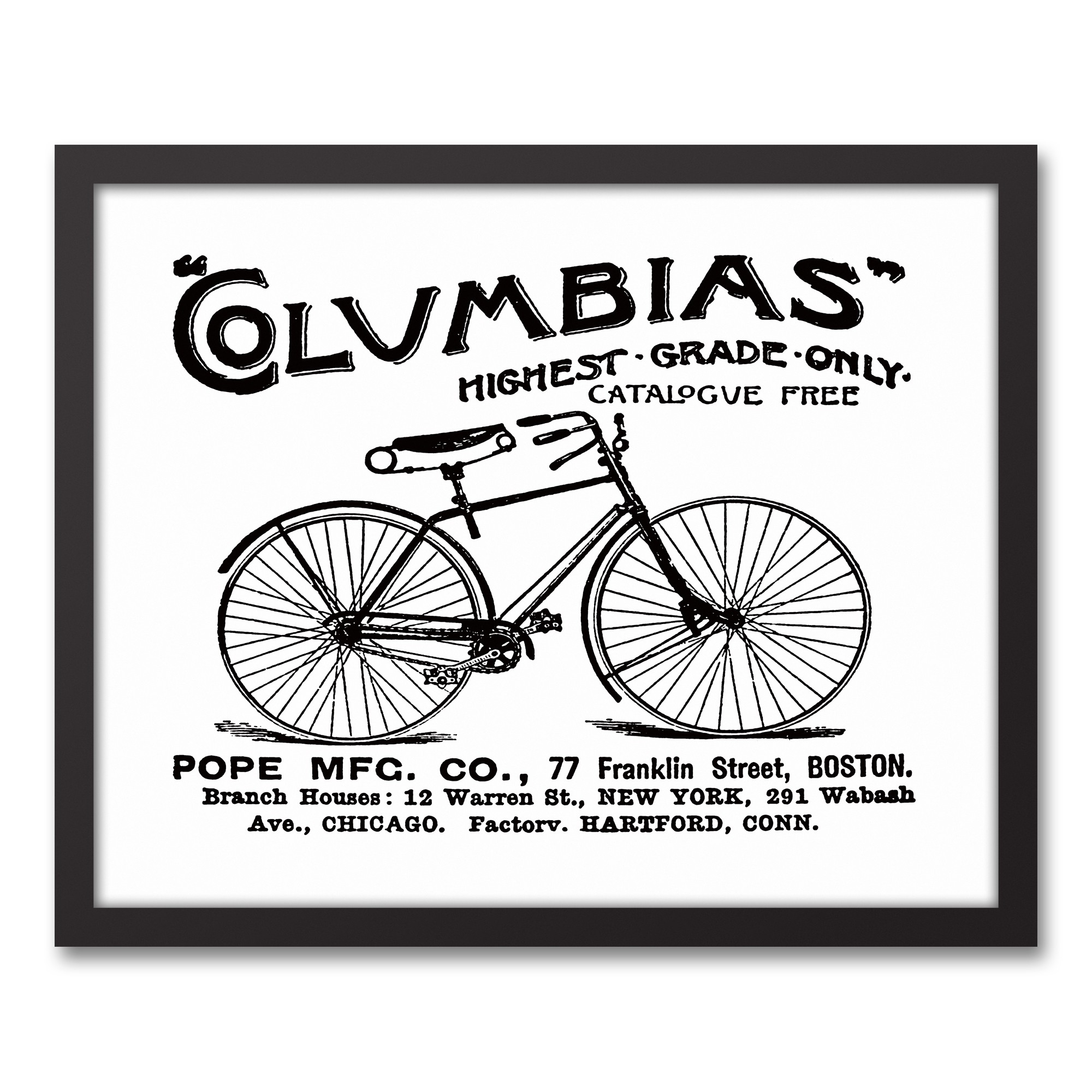 Vintage Bike Ad 16x20 Black Framed Canvas